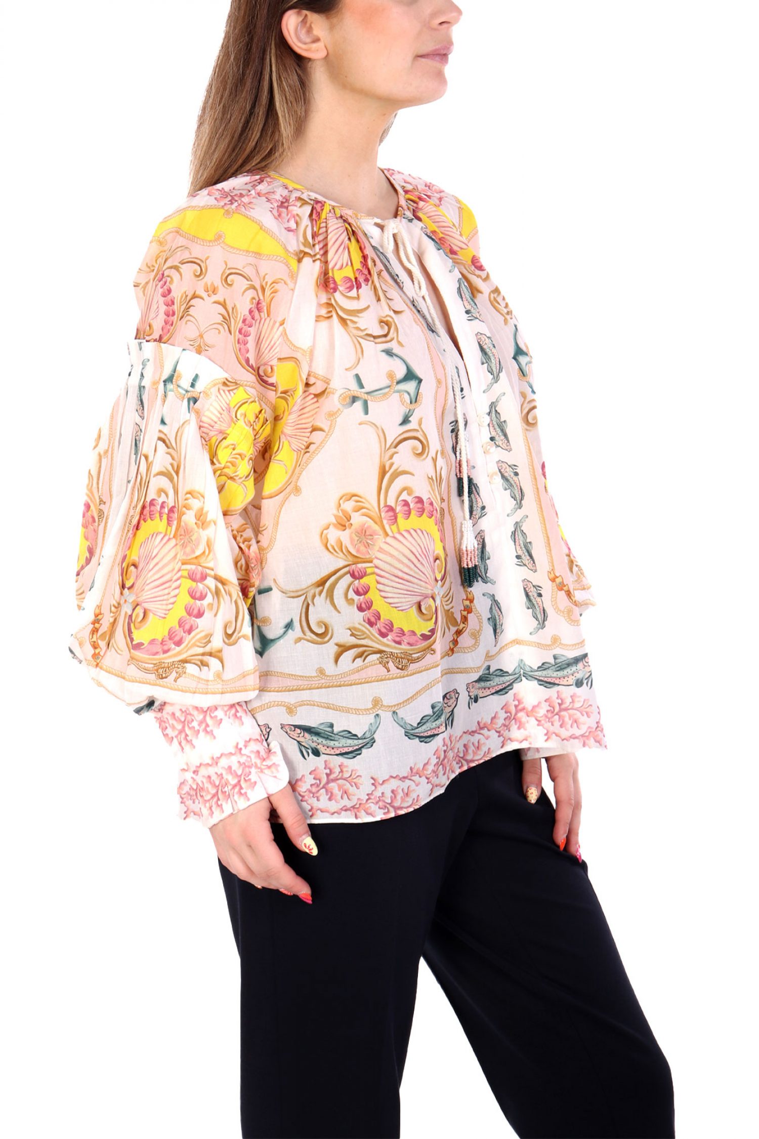 FARM RIO ΜΠΛΟΥΖΑ MARITIME MAGIC ΕΜΠΡΙΜΕ ΠΙΕΤΑ ΜΑΝΙΚΙ ΔΕΣΙΜΟ ΜΠΡΟΣΤΑ ΕΚΡΟΥ