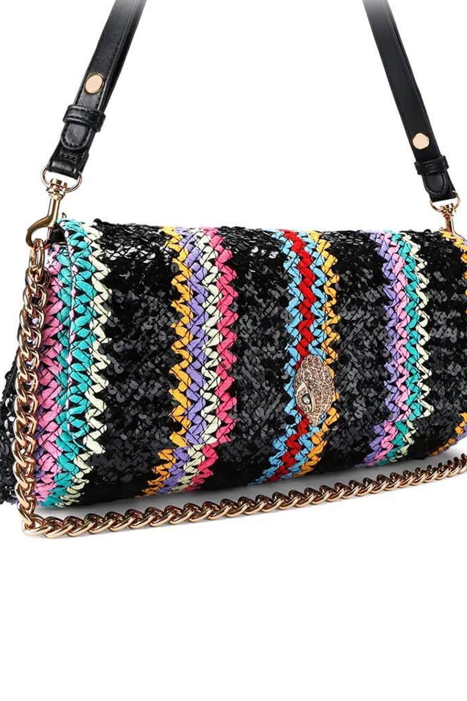 KURT GEIGER TΣΑΝΤΑ CROSSBODY /ΩΜΟΥ LONG KENSINGTON BAG AΛΥΣΙΔΑ ΣΧΕΔΙΑ ΠΟΥΛΙΕΣ LOGO ΠΟΛΥΧΡΩΜΟ