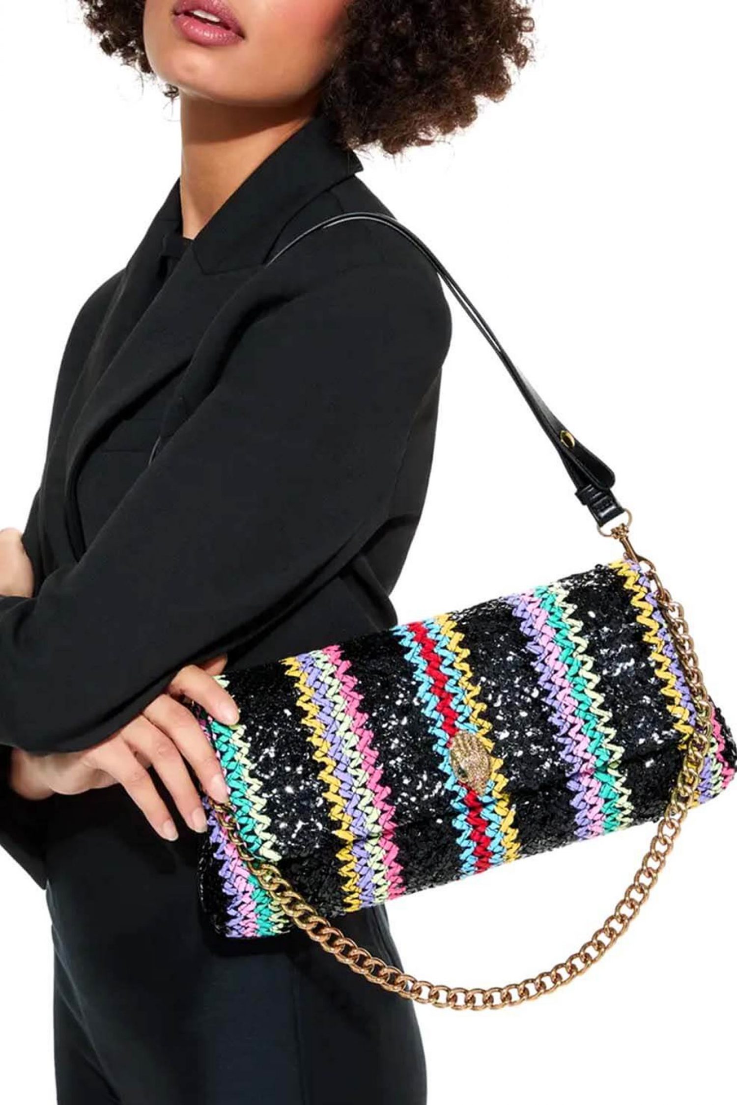 KURT GEIGER TΣΑΝΤΑ CROSSBODY /ΩΜΟΥ LONG KENSINGTON BAG AΛΥΣΙΔΑ ΣΧΕΔΙΑ ΠΟΥΛΙΕΣ LOGO ΠΟΛΥΧΡΩΜΟ