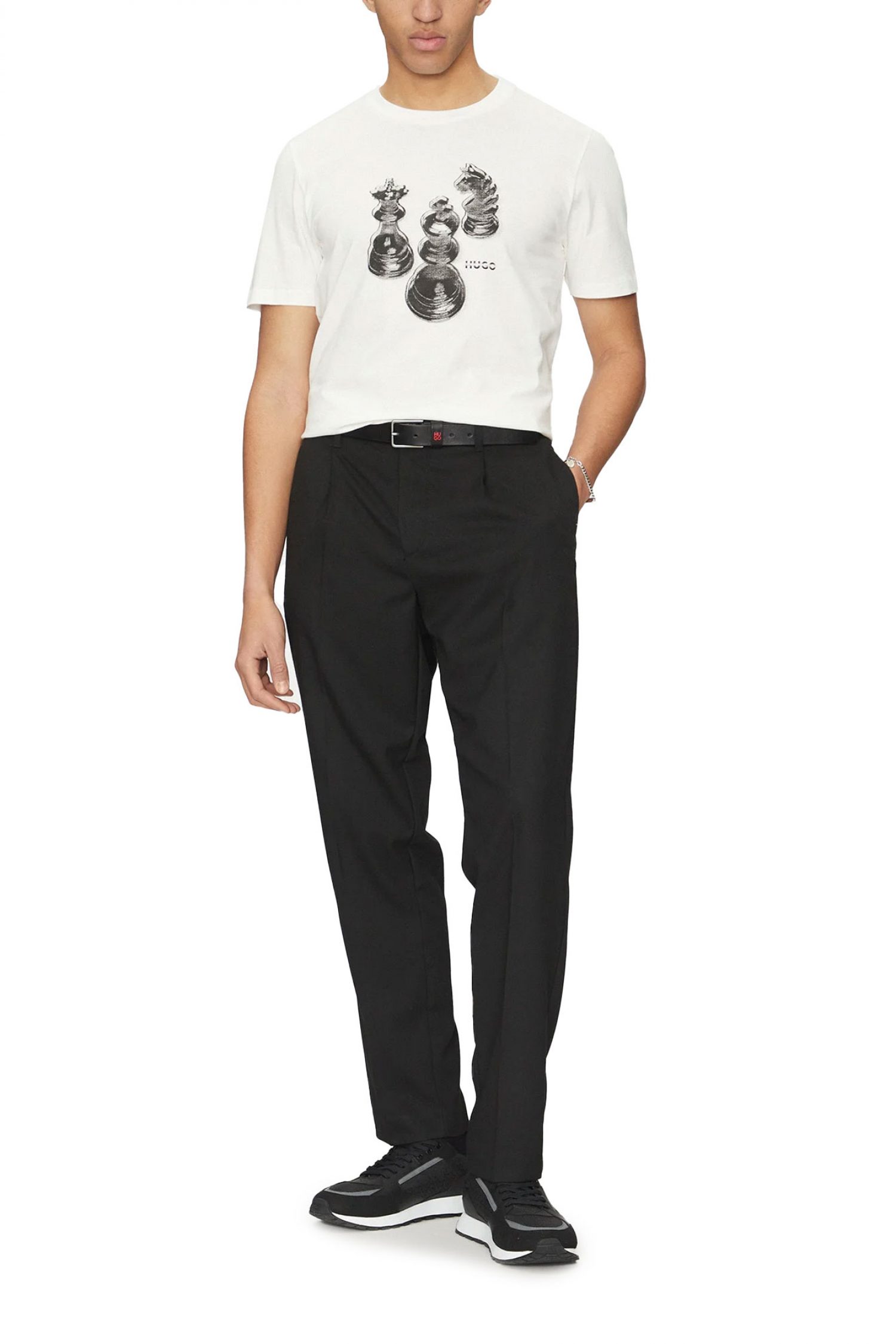 HUGO T-SHIRT DISCHACH LOGO ΛΕΥΚΟ