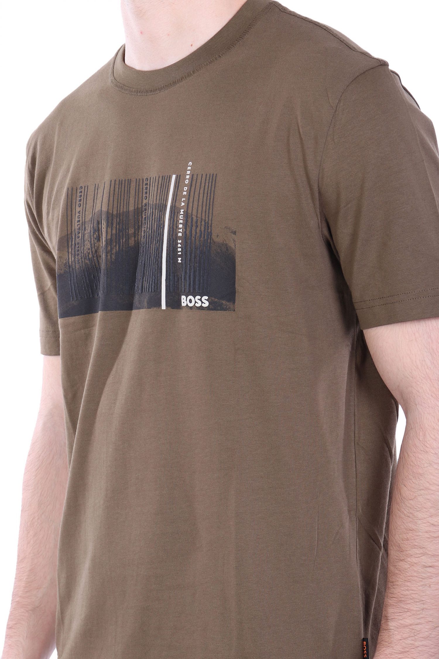 BOSS CASUAL T-SHIRT ΜΕ ΣΤΑΜΠΑ REGULAR FIT TE_INJUNGLE ΛΑΔΙ