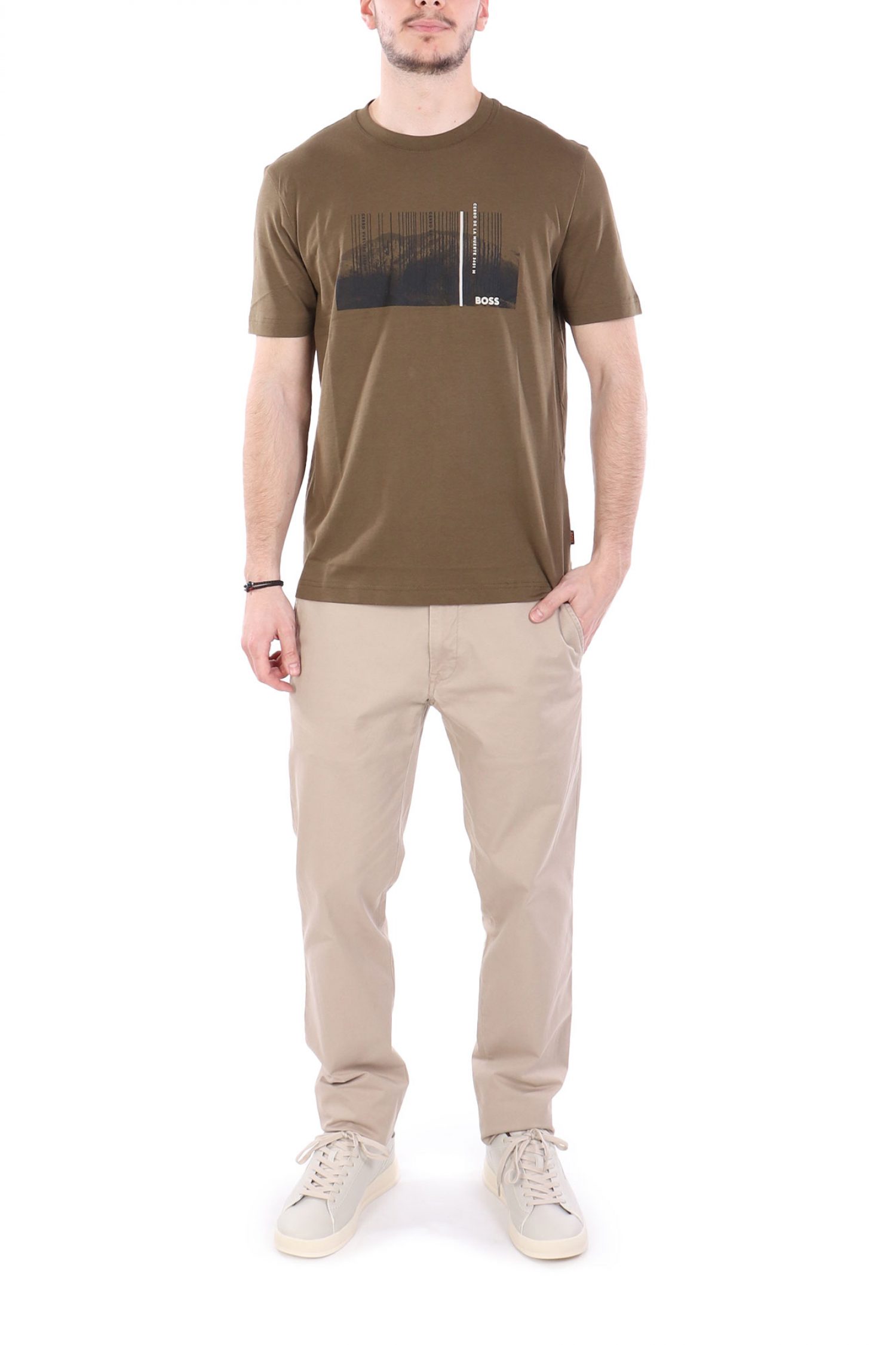 BOSS CASUAL T-SHIRT ΜΕ ΣΤΑΜΠΑ REGULAR FIT TE_INJUNGLE ΛΑΔΙ