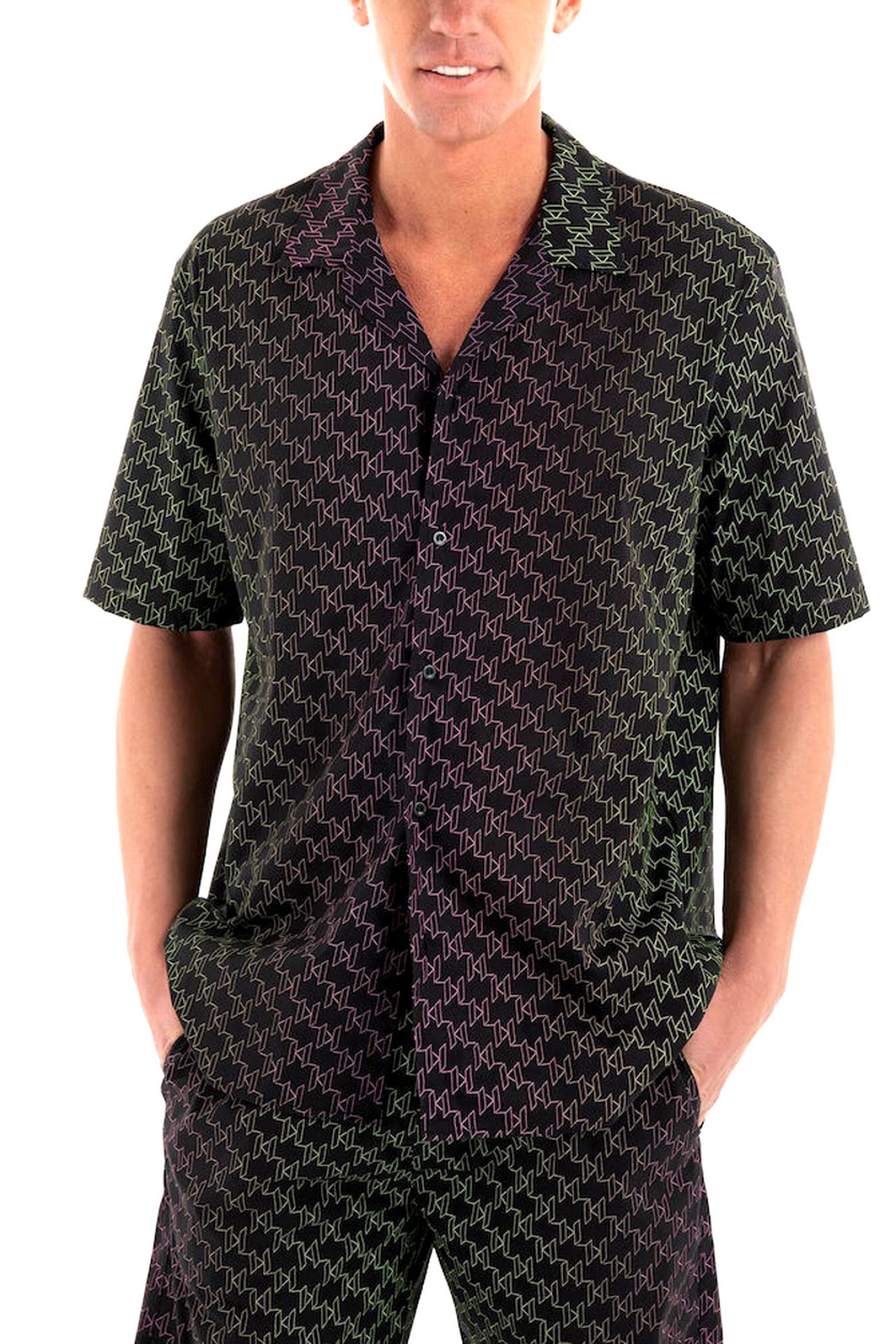 KARL LAGERFELD ΠΟΥΚΑΜΙΣΟ ALL OVER LOGO MULTI ΜΑΥΡΟ