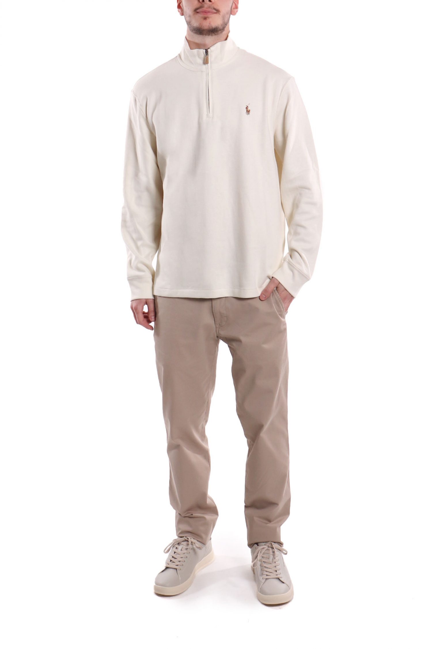 RALPH LAUREN ΠΛΕΚΤΟ HALFZIP LOGO ΕΚΡΟΥ φωτογραφία