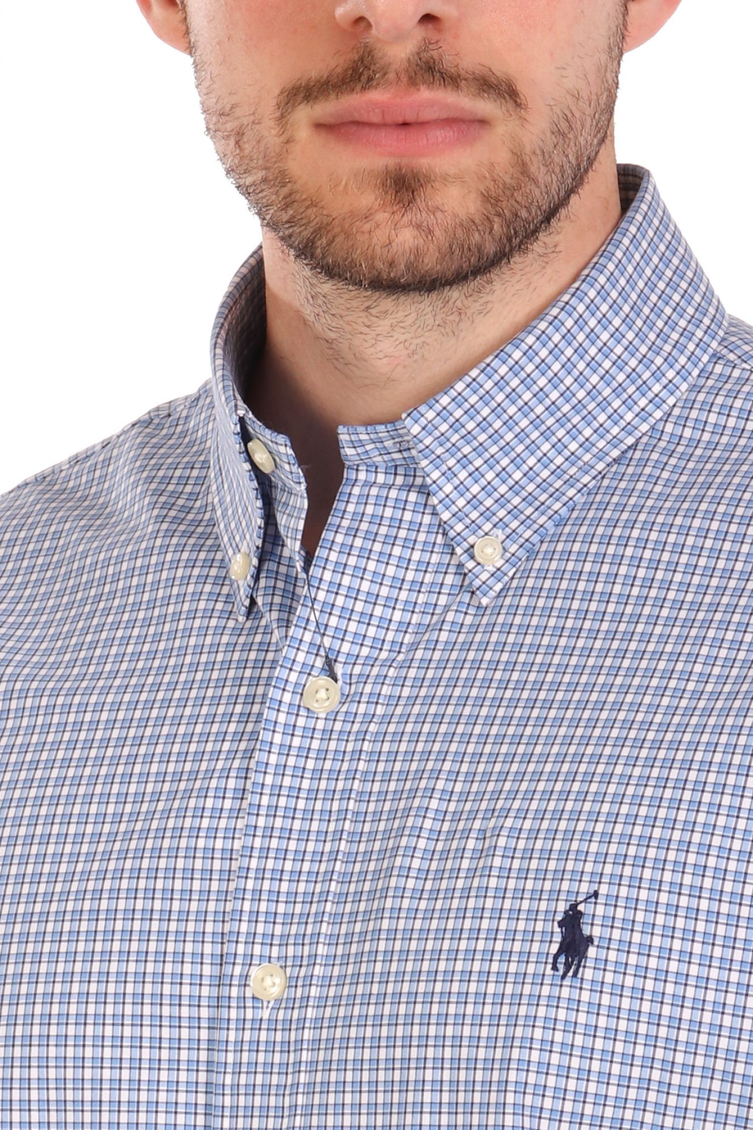 RALPH LAUREN ΠΟΥΚΑΜΙΣΟ ΚΑΡΩ BUTTON DOWN CUSTOM FIT ΣΙΕΛ-ΛΕΥΚΟ