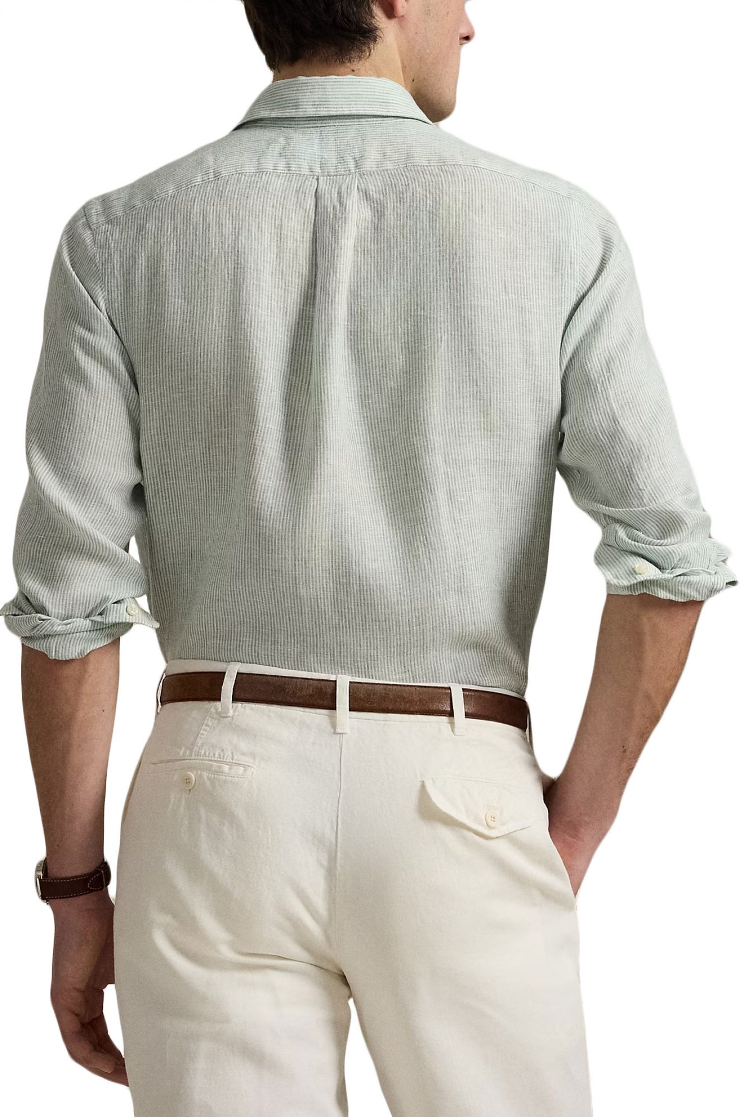 RALPH LAUREN ΠΟΥΚΑΜΙΣΟ BUTTON DOWN ΡΙΓΕ ΛΙΝΟ CUSTOM FIT ΠΡΑΣΙΝΟ-ΛΕΥΚΟ