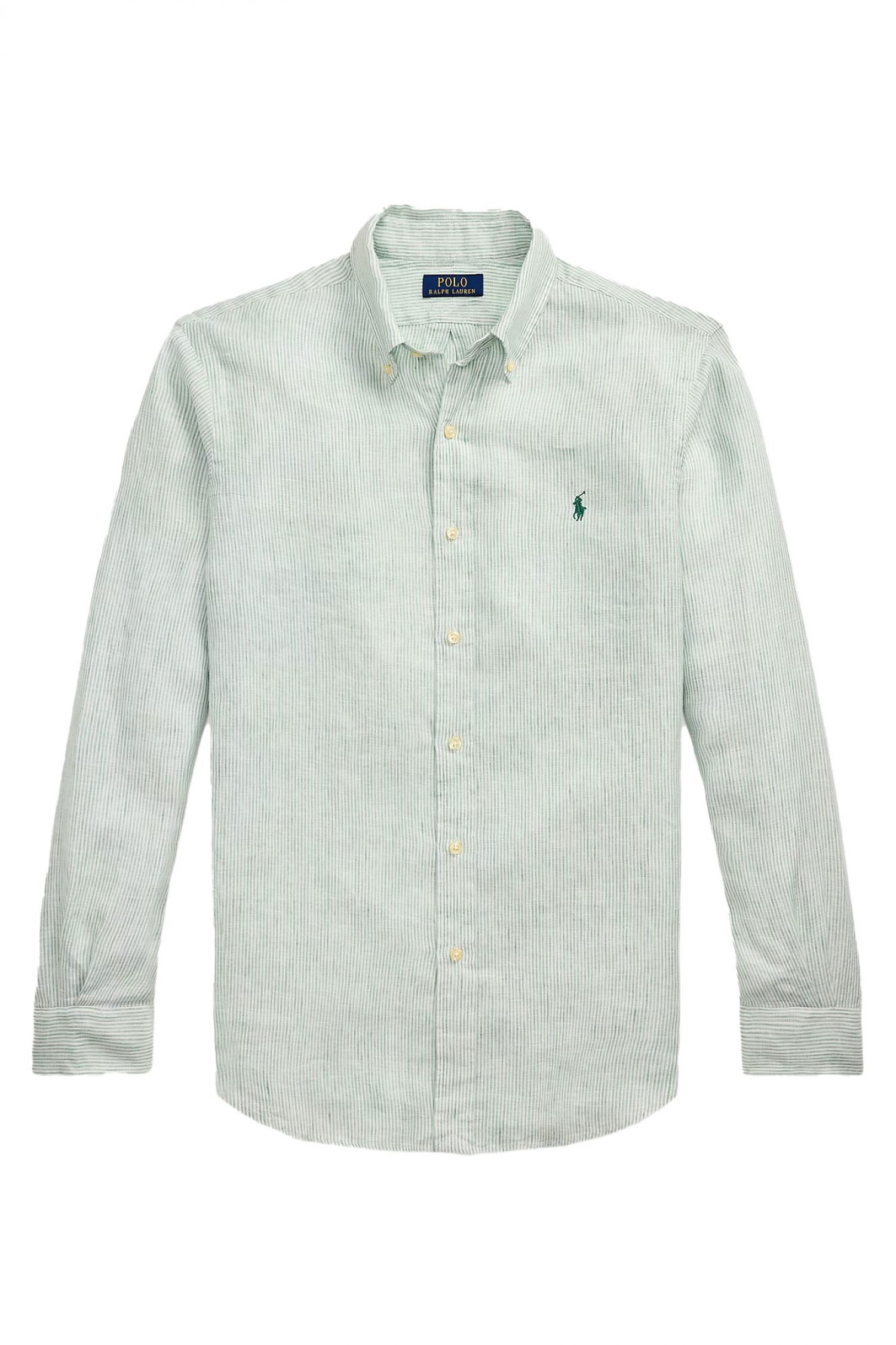 RALPH LAUREN ΠΟΥΚΑΜΙΣΟ BUTTON DOWN ΡΙΓΕ ΛΙΝΟ CUSTOM FIT ΠΡΑΣΙΝΟ-ΛΕΥΚΟ