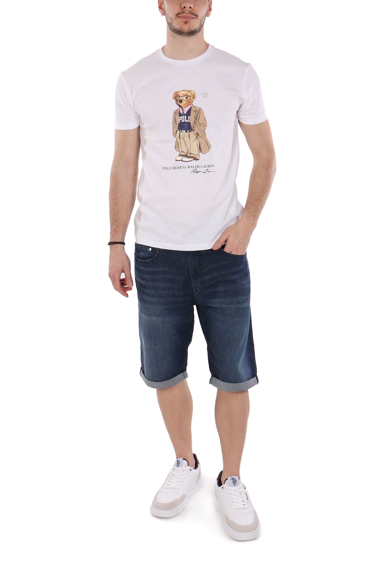RALPH LAUREN T-SHIRT CREW NECK CUSTOM SLIM FIT LOGO BEAR ΛΕΥΚΟ φωτογραφία