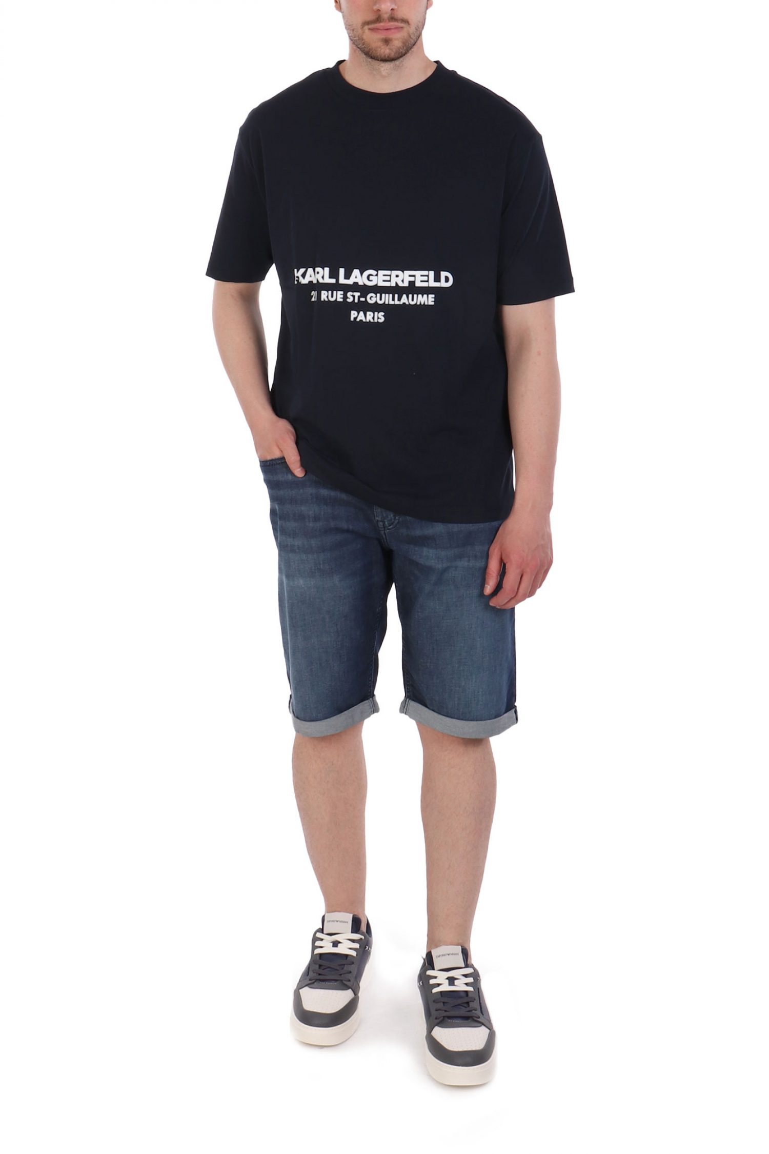 KARL LAGERFELD T-SHIRT CREW NECK LOGO ΜΠΛΕ φωτογραφία