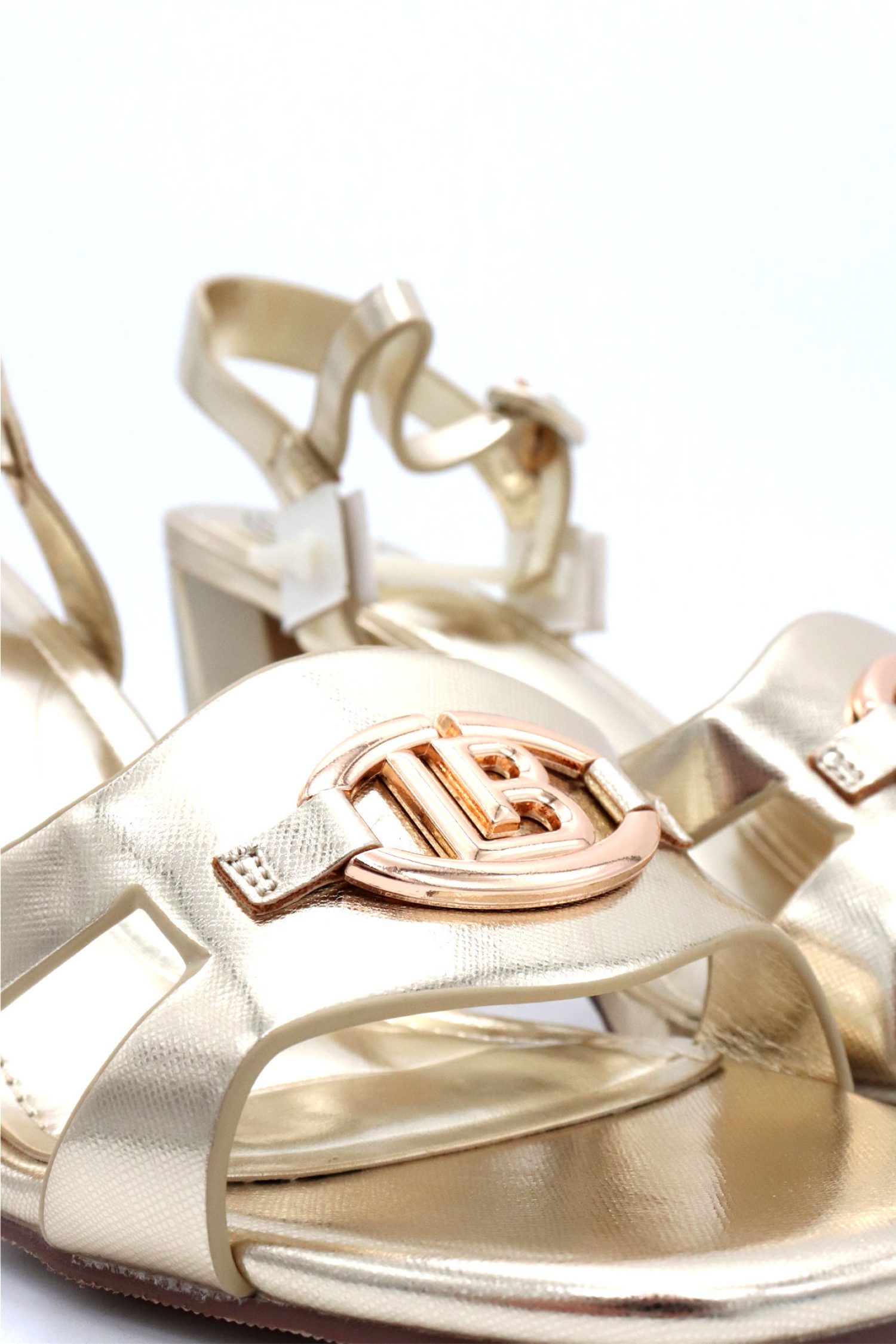 LAURA BIAGIOTTI ΠΑΠΟΥΤΣΙΑ ΠΕΔΙΛΑ ΜΕΤΑΛΛΙΚΗ ΑΓΚΡΑΦΑ LOGO ΧΡΥΣΟ φωτογραφία