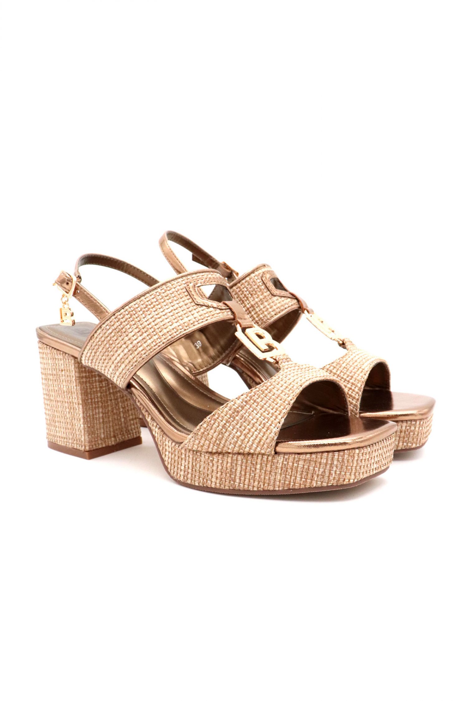 LAURA BIAGIOTTI ΠΑΠΟΥΤΣΙΑ ΠΕΔΙΛΑ METAΛΛΙΚΟ LOGO MΠΕΖ/BRONZE