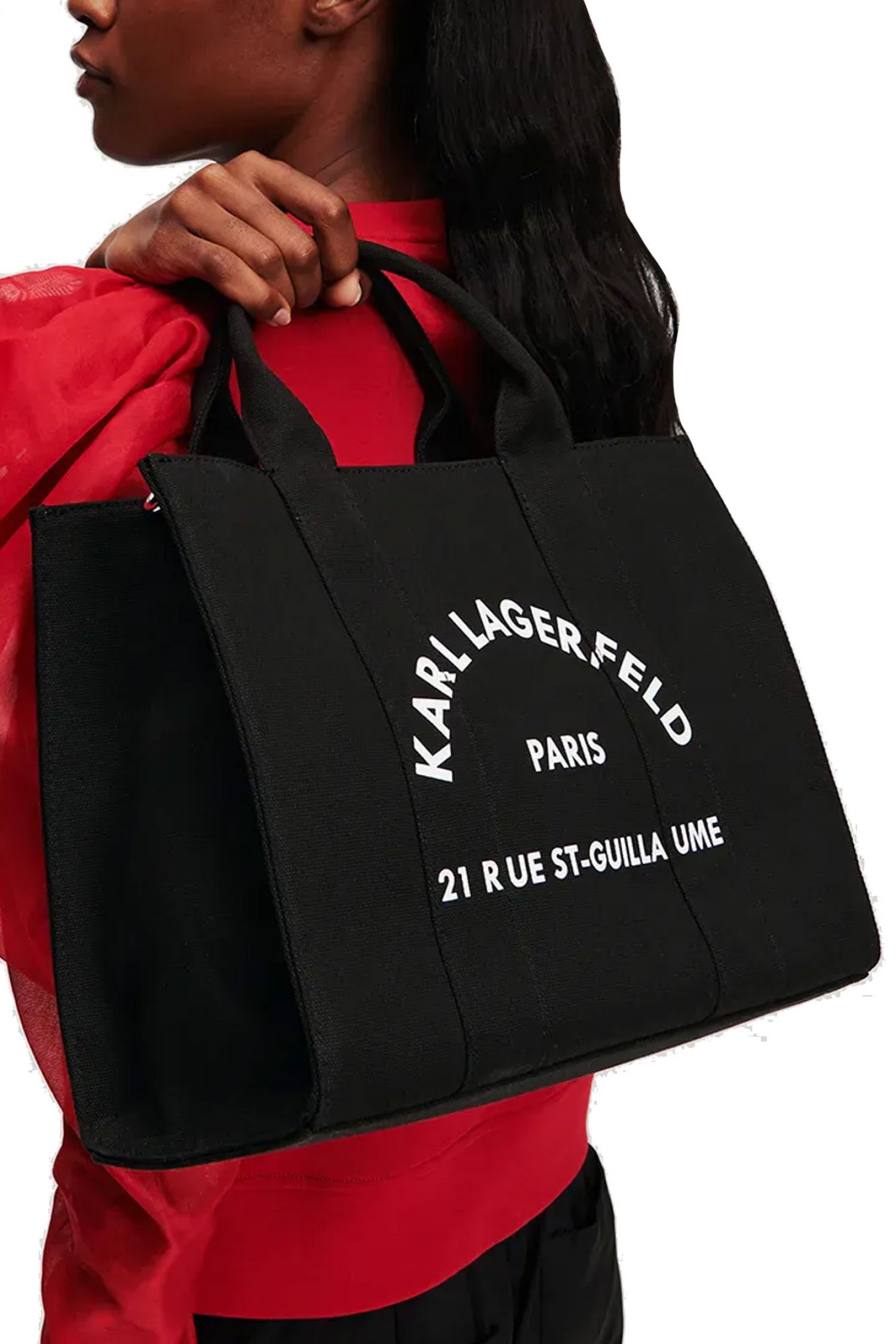 KARL LAGERFELD ΤΣΑΝΤΑ ΧΕΙΡΟΣ/CROSS ΚΑΜΒΑΣ BODY SQUARE MEDIUM TOTE LOGO ΜΑΥΡΟ φωτογραφία