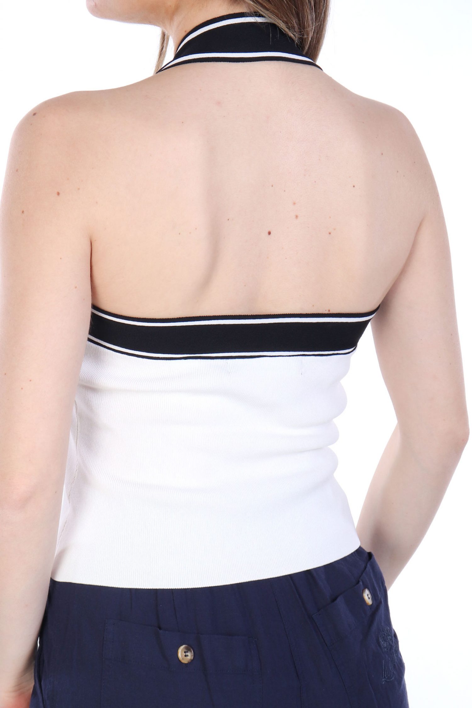 KARL LAGERFELD TOP KNIT LOGO HALTER TOP ΑΝΟΙΧΤΗ ΠΛΑΤΗ ΛΕΥΚΟ