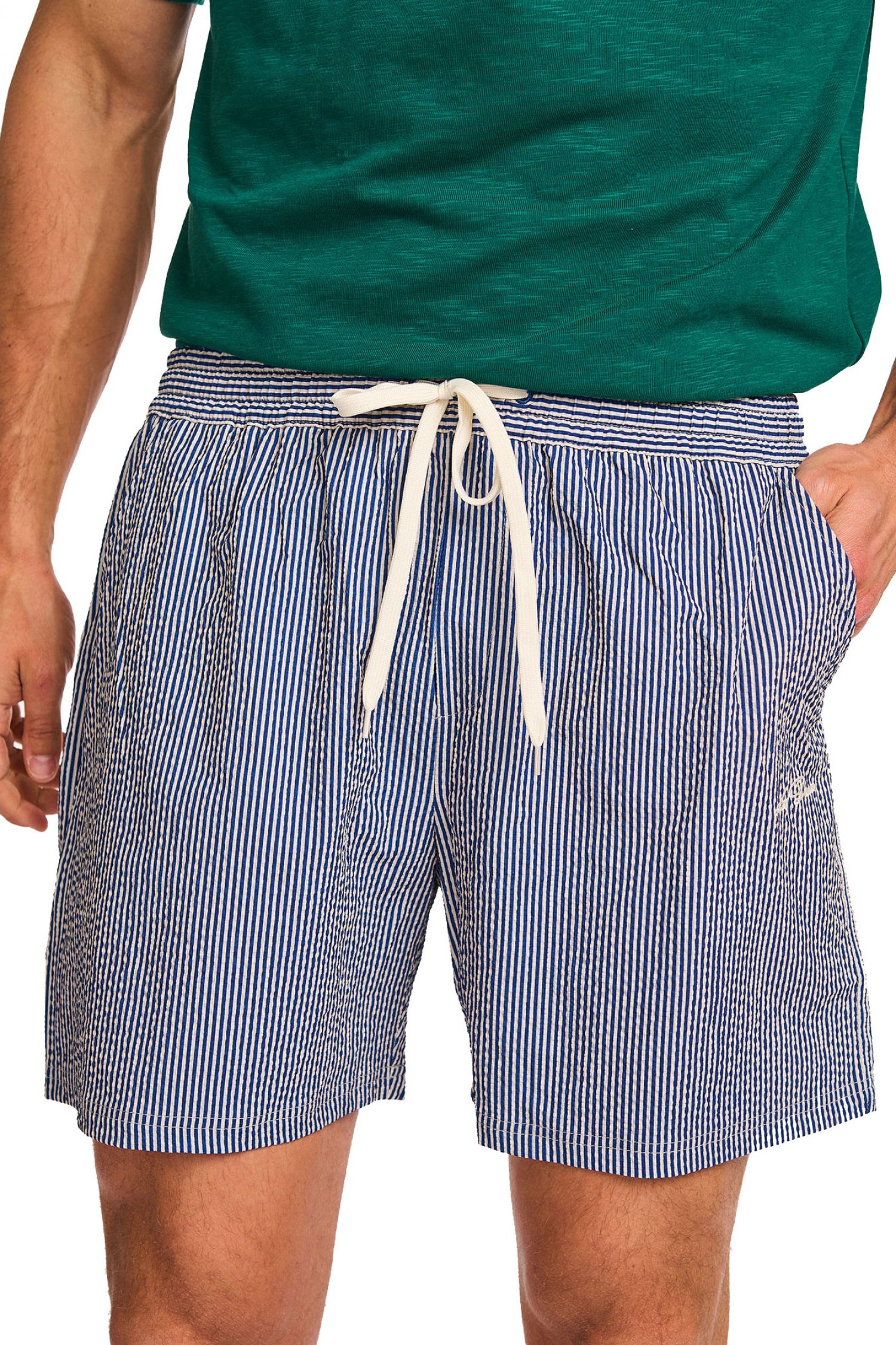 LES DEUX ΜΑΓΙΩ STAN STRIPE SEERSUCKER ΡΙΓΕ LOGO ΜΠΕΖ-ΜΠΛΕ