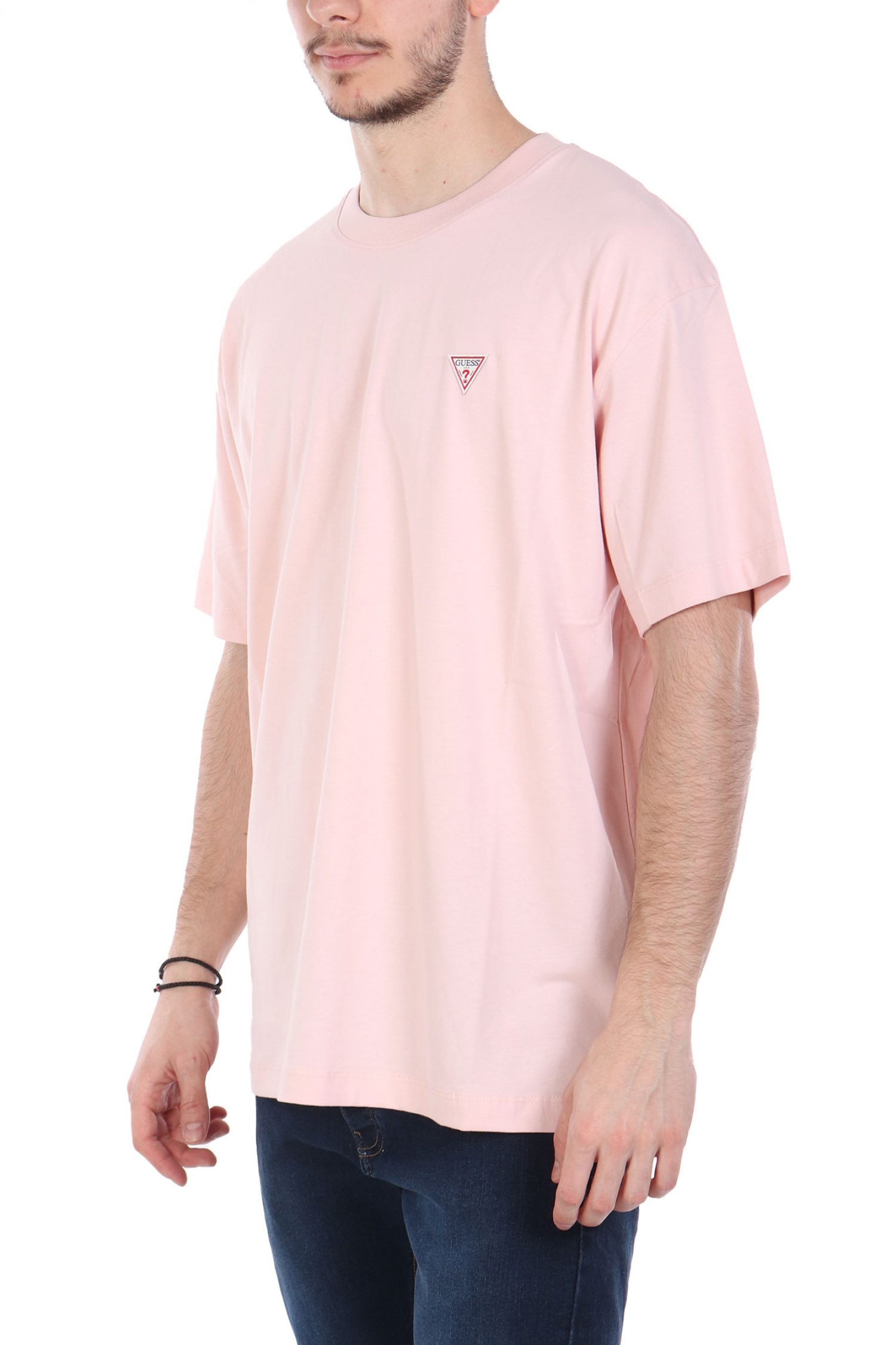 GUESS JEANS T-SHIRT CREWNECK OVERSIZED FIT LOGO ΡΟΖ