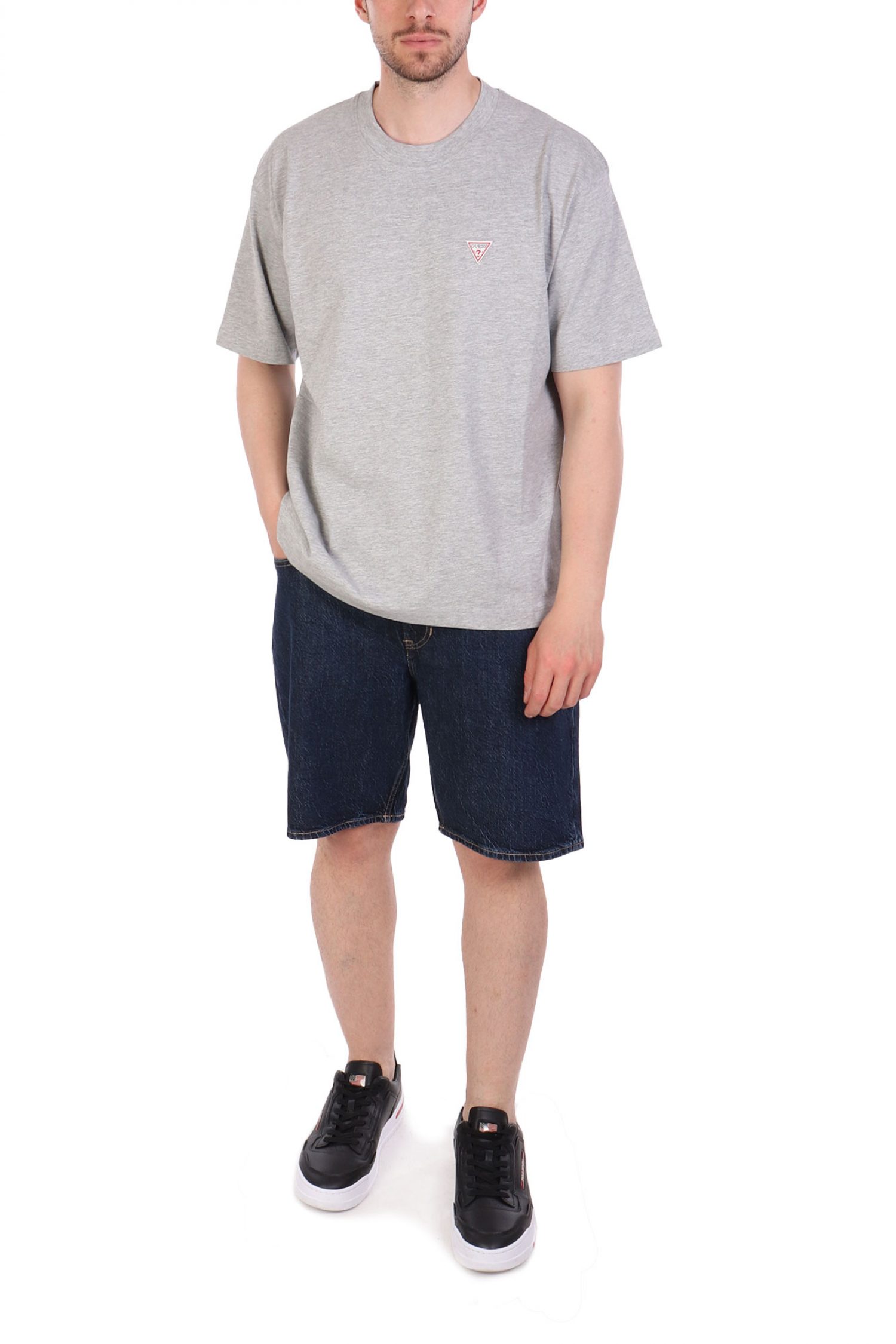 GUESS JEANS T-SHIRT CREWNECK OVERSIZED FIT LOGO ΓΚΡΙ