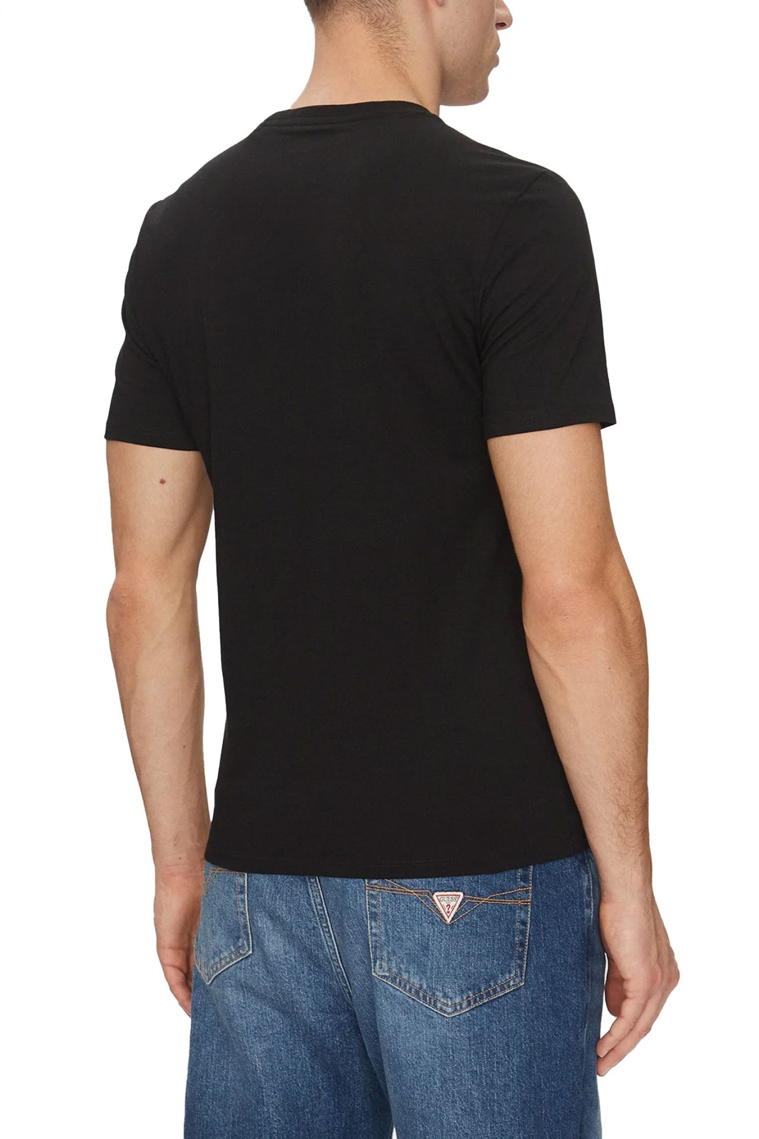 GUESS JEANS T-SHIRT CREWNECK SLIM FIT LOGO ΜΑΥΡΟ