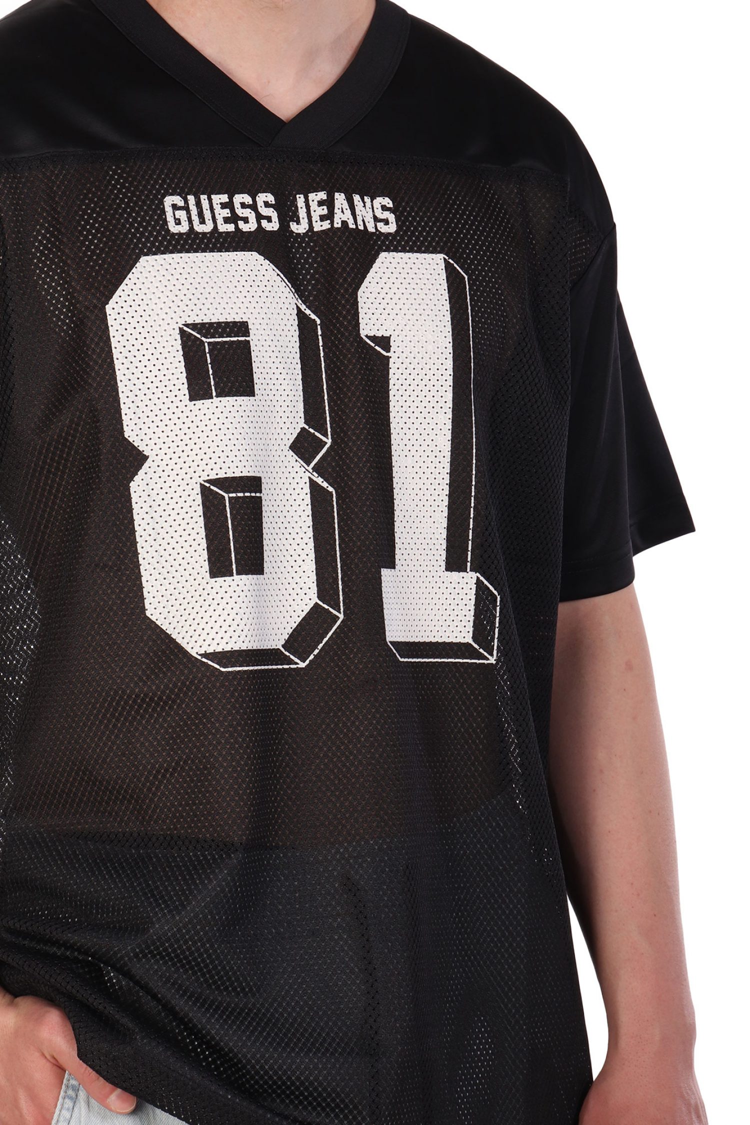 GUESS JEANS T-SHIRT V-NECK OVERSIZED ΜΑΥΡΟ