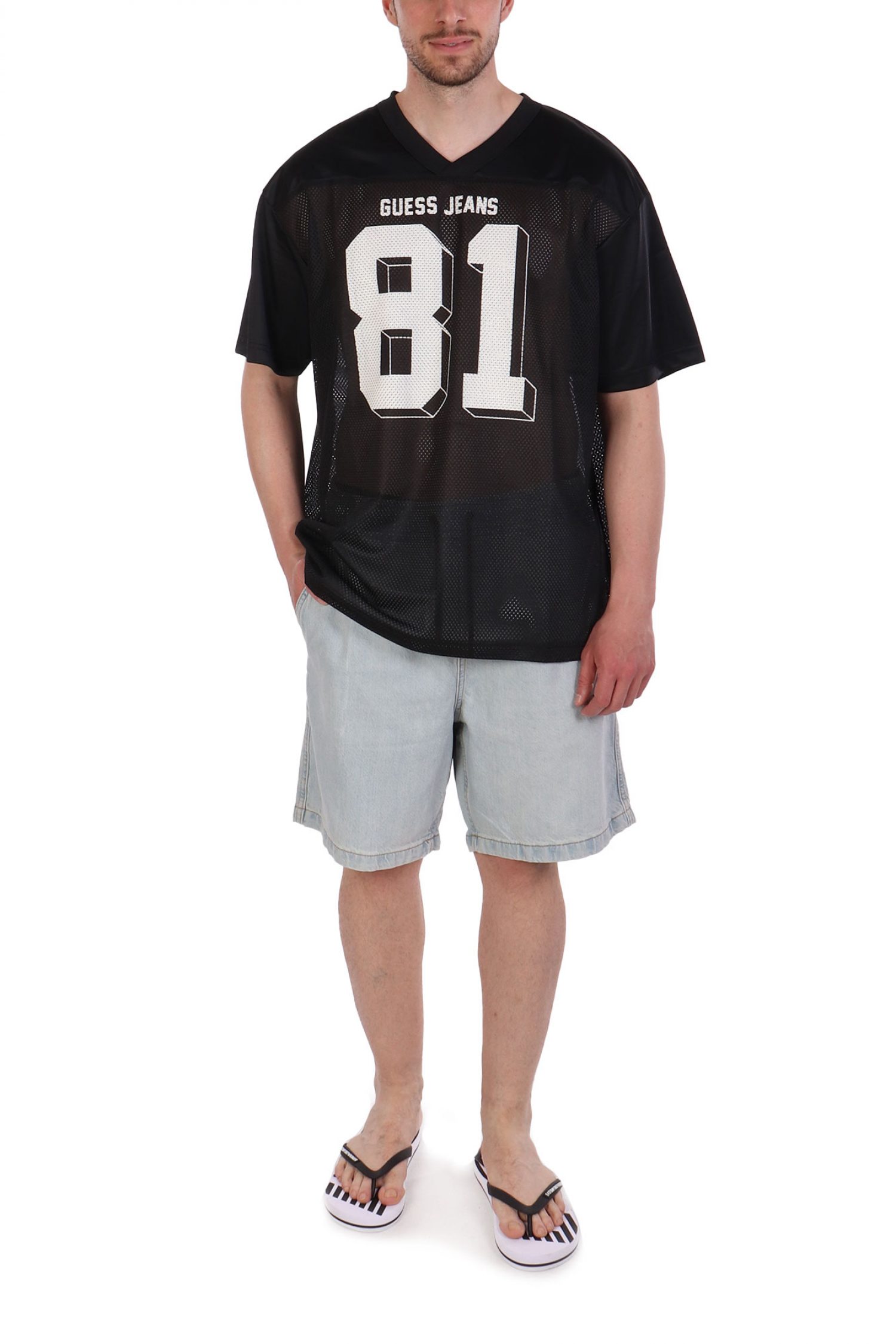 GUESS JEANS T-SHIRT V-NECK OVERSIZED ΜΑΥΡΟ