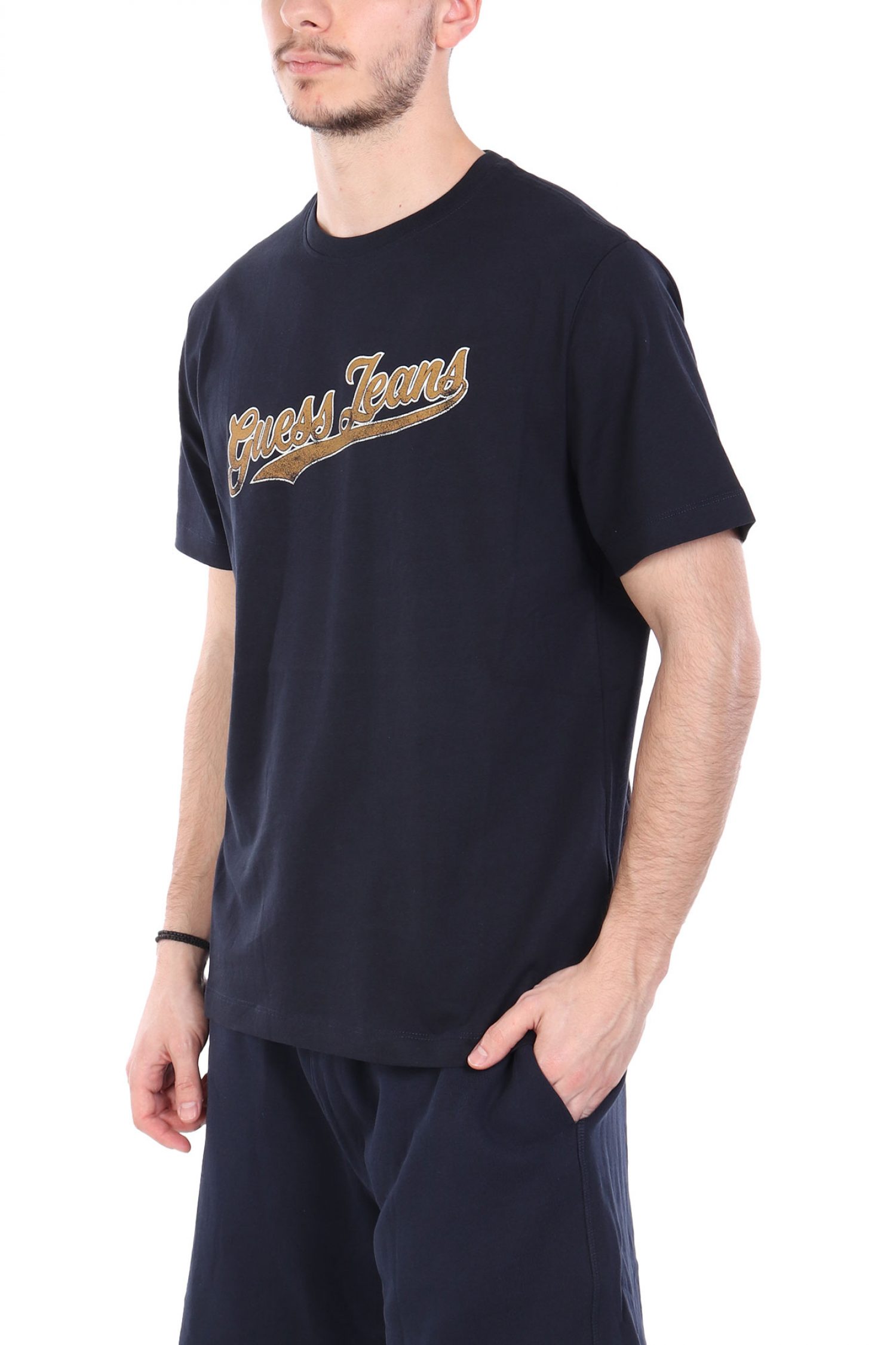 GUESS JEANS T-SHIRT CREWNECK REGULAR FIT ΜΠΛΕ