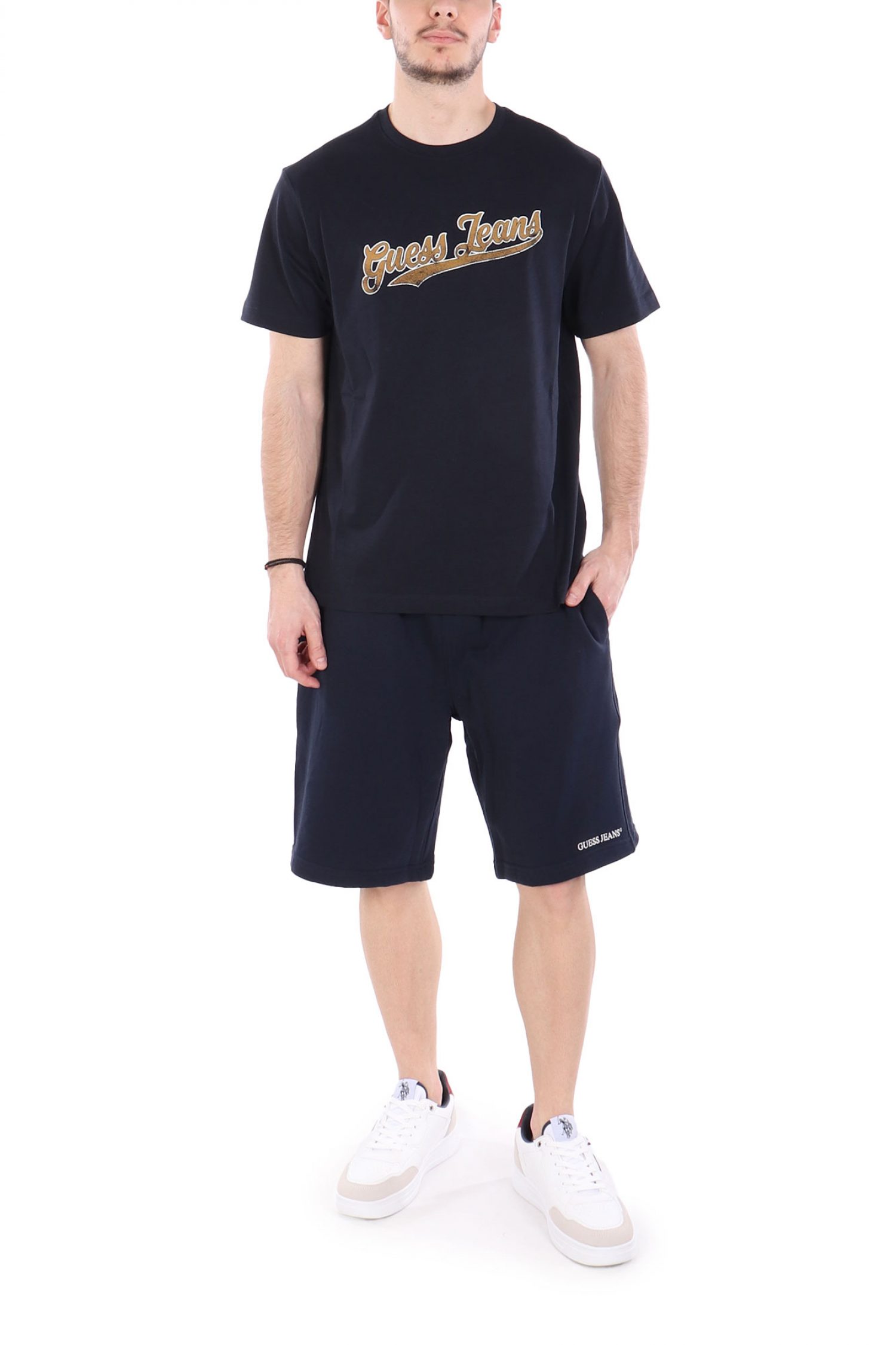 GUESS JEANS T-SHIRT CREWNECK REGULAR FIT ΜΠΛΕ