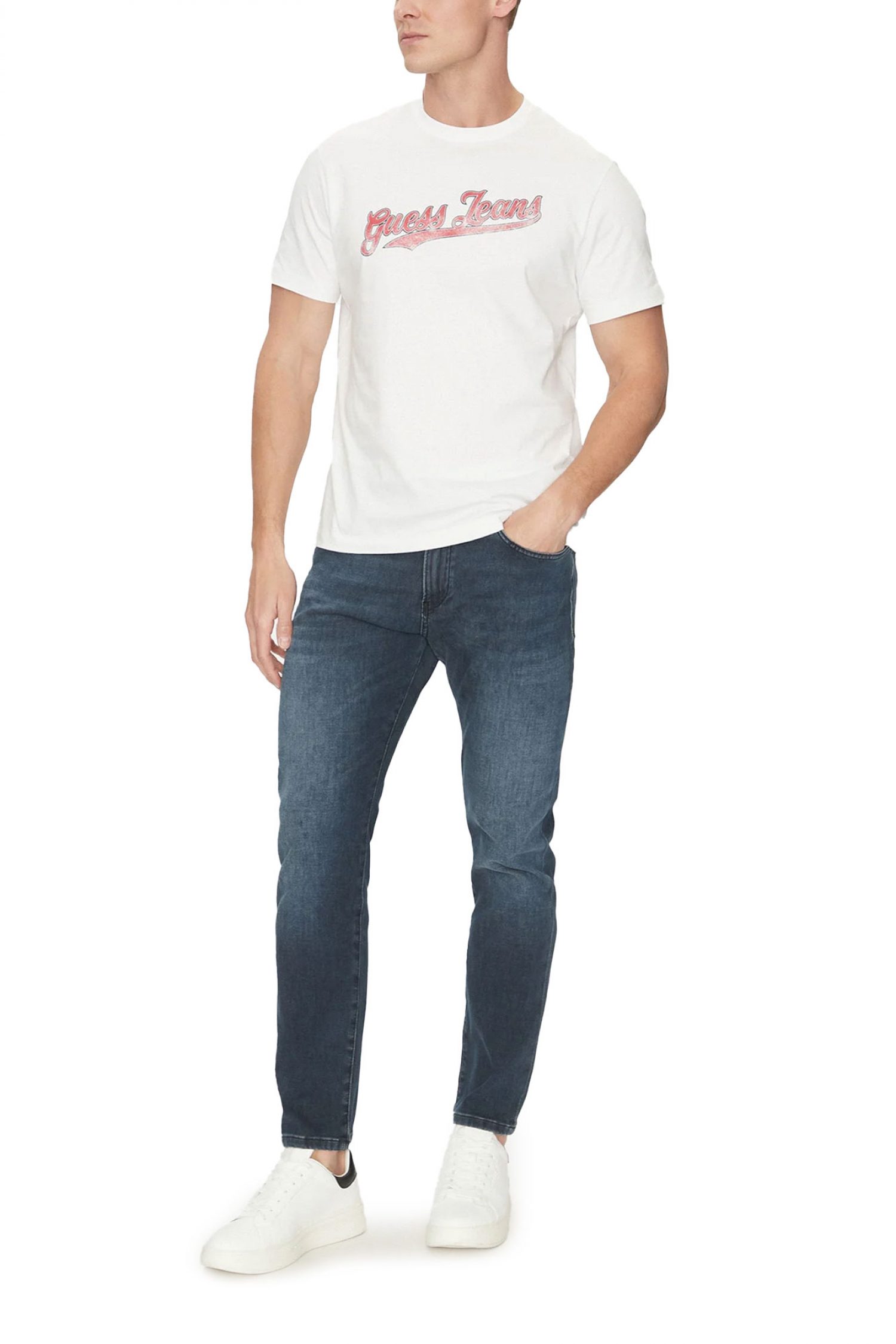 GUESS JEANS T-SHIRT CREWNECK REGULAR FIT ΛΕΥΚΟ