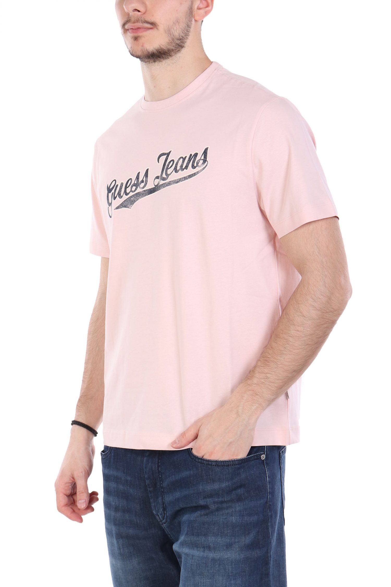 GUESS JEANS T-SHIRT CREWNECK REGULAR FIT ΡΟΖ