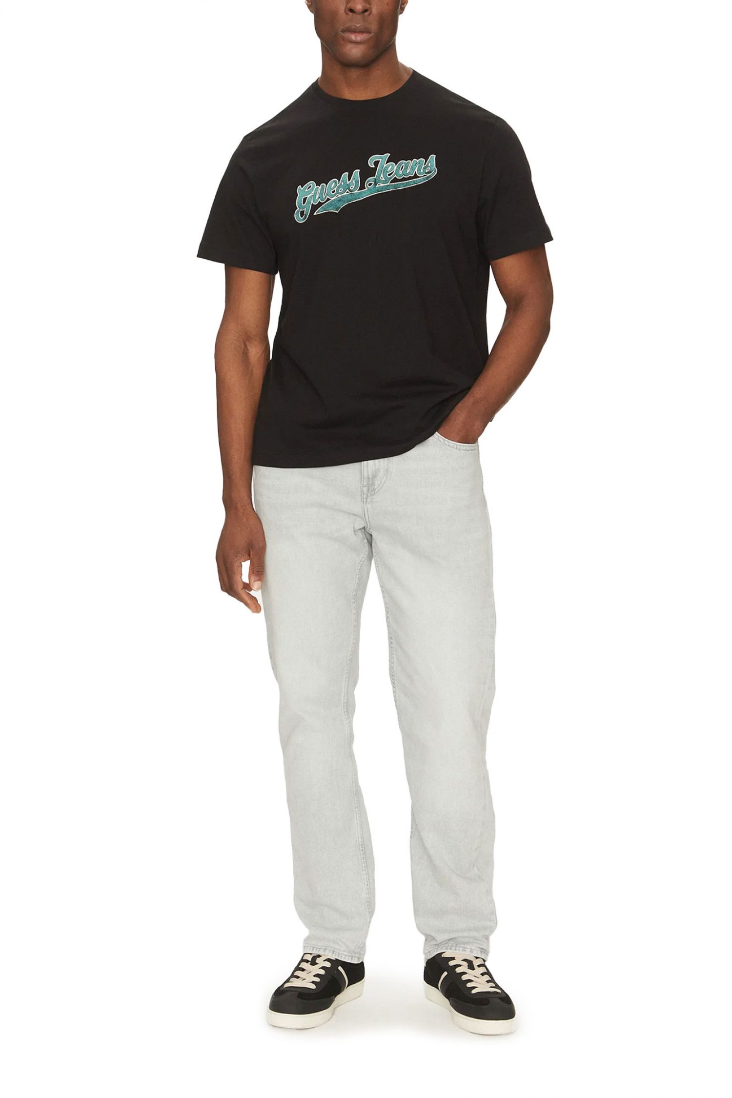 GUESS JEANS T-SHIRT CREWNECK REGULAR FIT ΜΑΥΡΟ