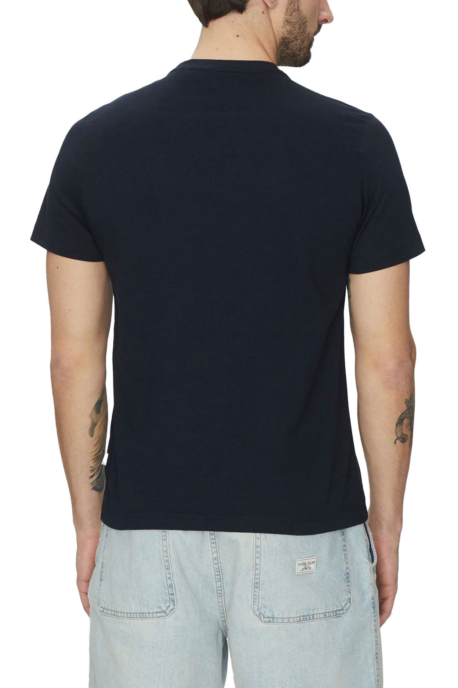 GUESS JEANS T-SHIRT CREW NECK REGULAR FIT LOGO ΜΠΛΕ