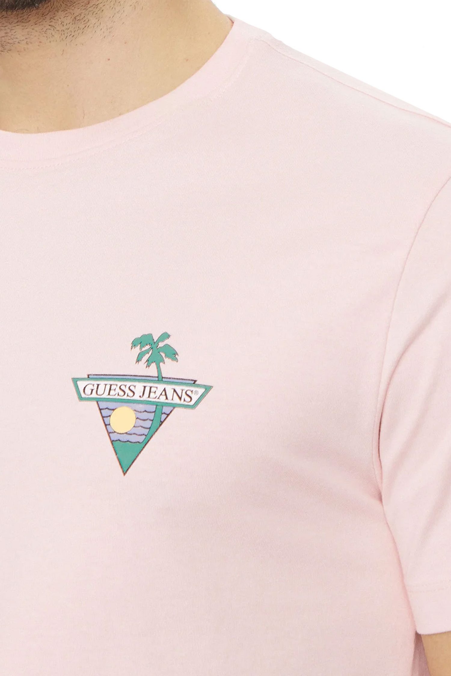 GUESS T-SHIRT CREW NECK REGULAR FIT LOGO ΡΟΖ φωτογραφία