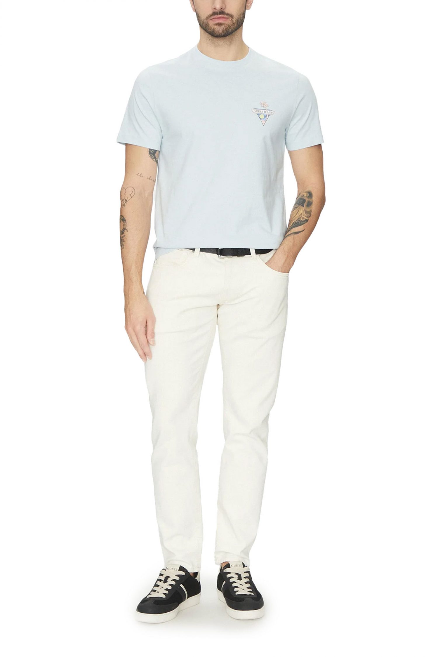 GUESS JEANS T-SHIRT CREW NECK REGULAR FIT LOGO ΣΙΕΛ