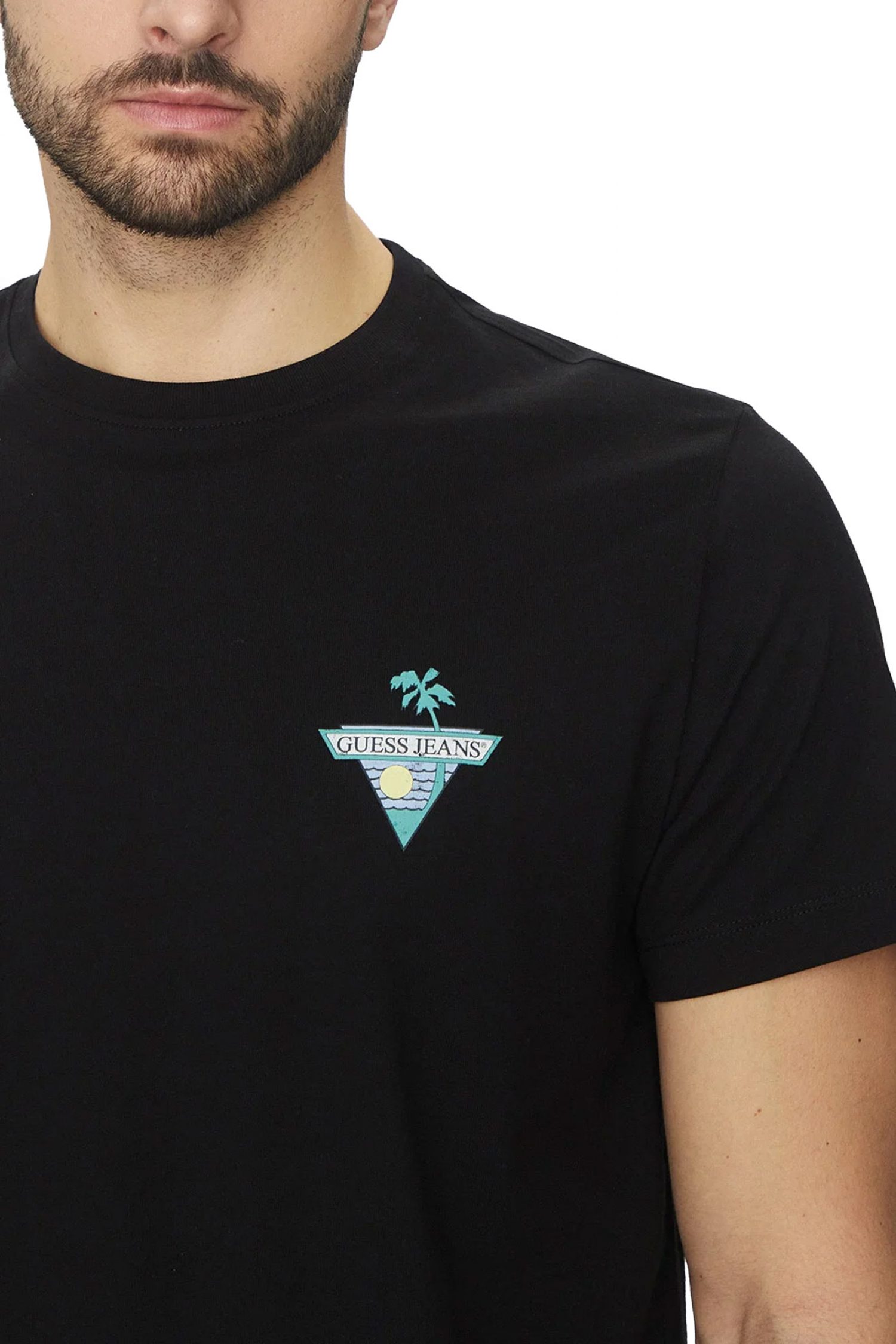 GUESS JEANS T-SHIRT CREW NECK REGULAR FIT LOGO ΜΑΥΡΟ φωτογραφία