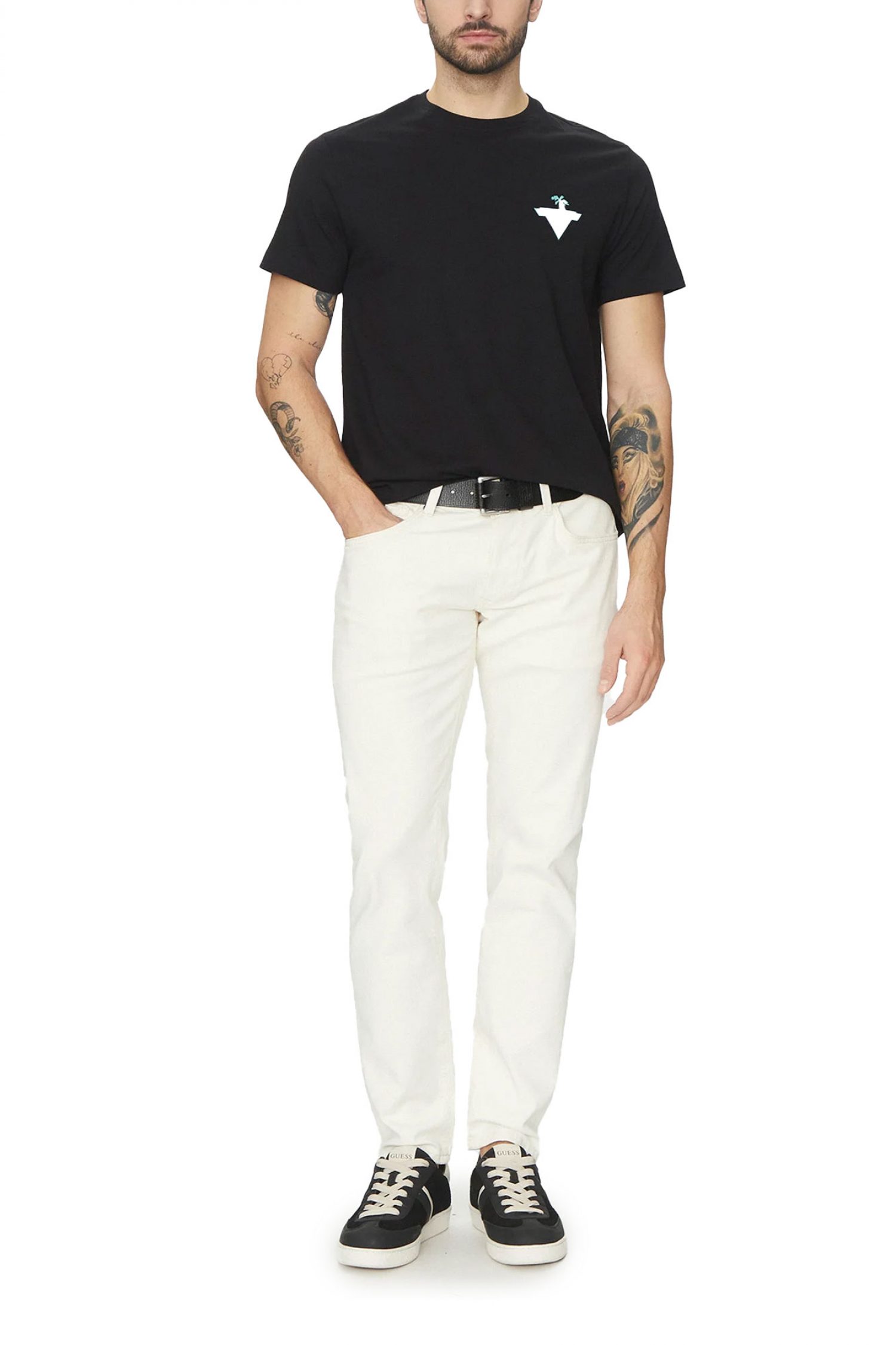 GUESS JEANS T-SHIRT CREW NECK REGULAR FIT LOGO ΜΑΥΡΟ