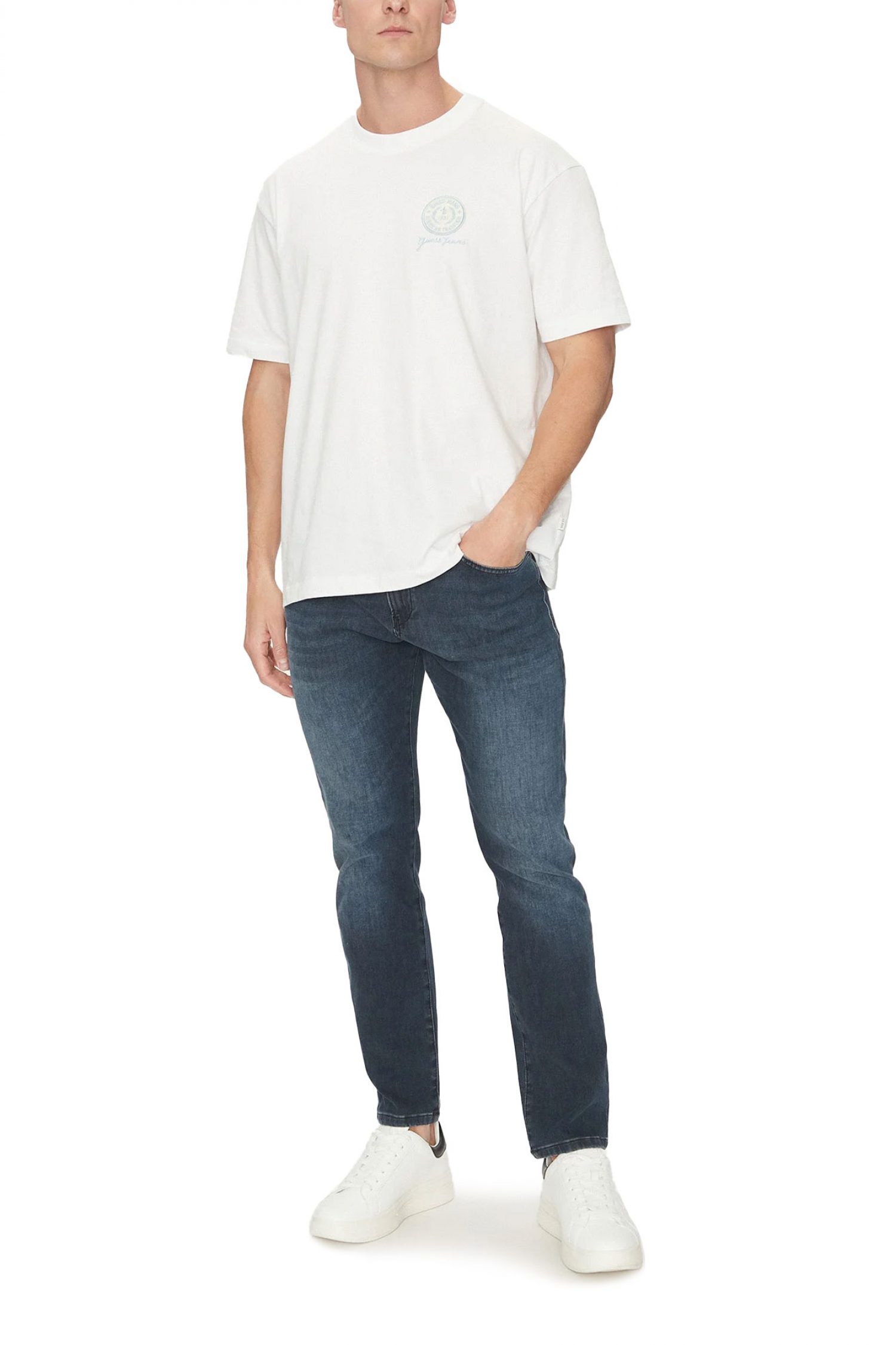 GUESS JEANS T-SHIRT CREW NECK OVERSIZED FIT LOGO ΛΕΥΚΟ φωτογραφία