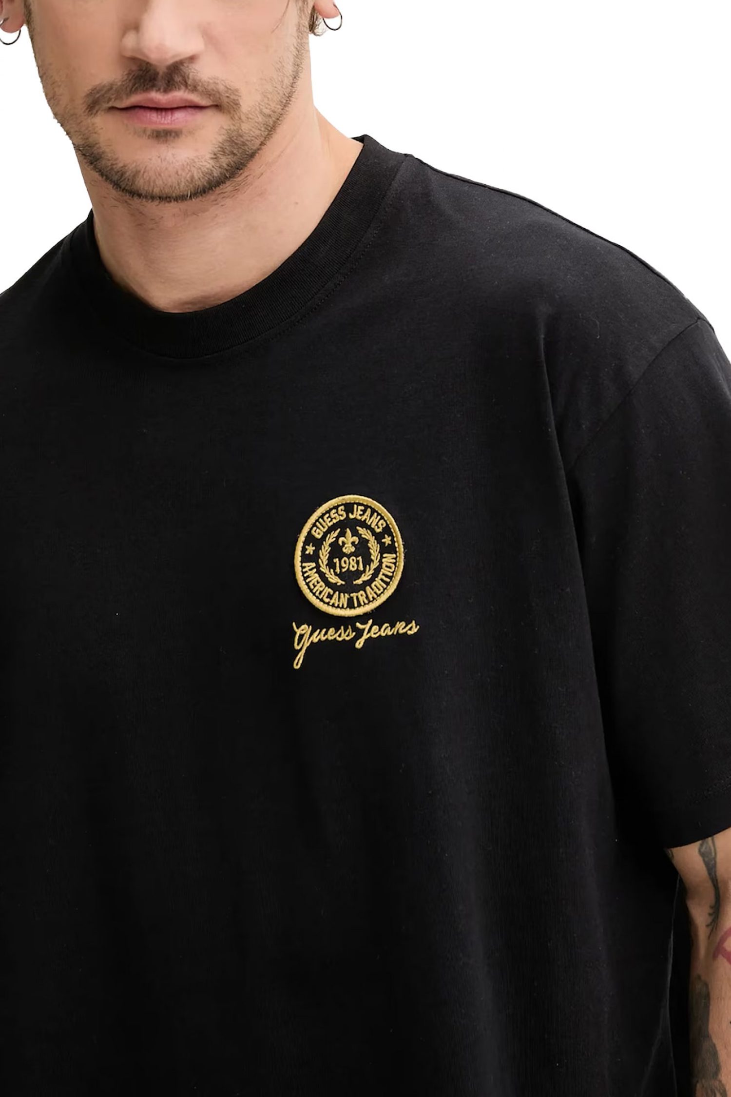 GUESS JEANS T-SHIRT CREW NECK OVERSIZED FIT LOGO ΜΑΥΡΟ φωτογραφία