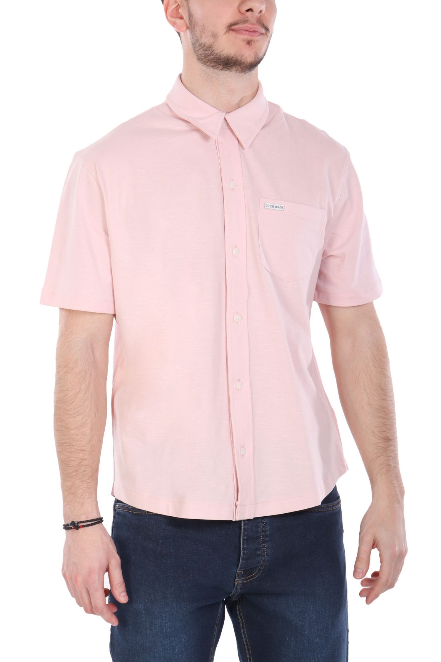 GUESS JEANS ΠΟΥΚΑΜΙΣΟ ΚΟΝΤΟΜΑΝΙΚΟ POCKET LOGO ΡΟΖ