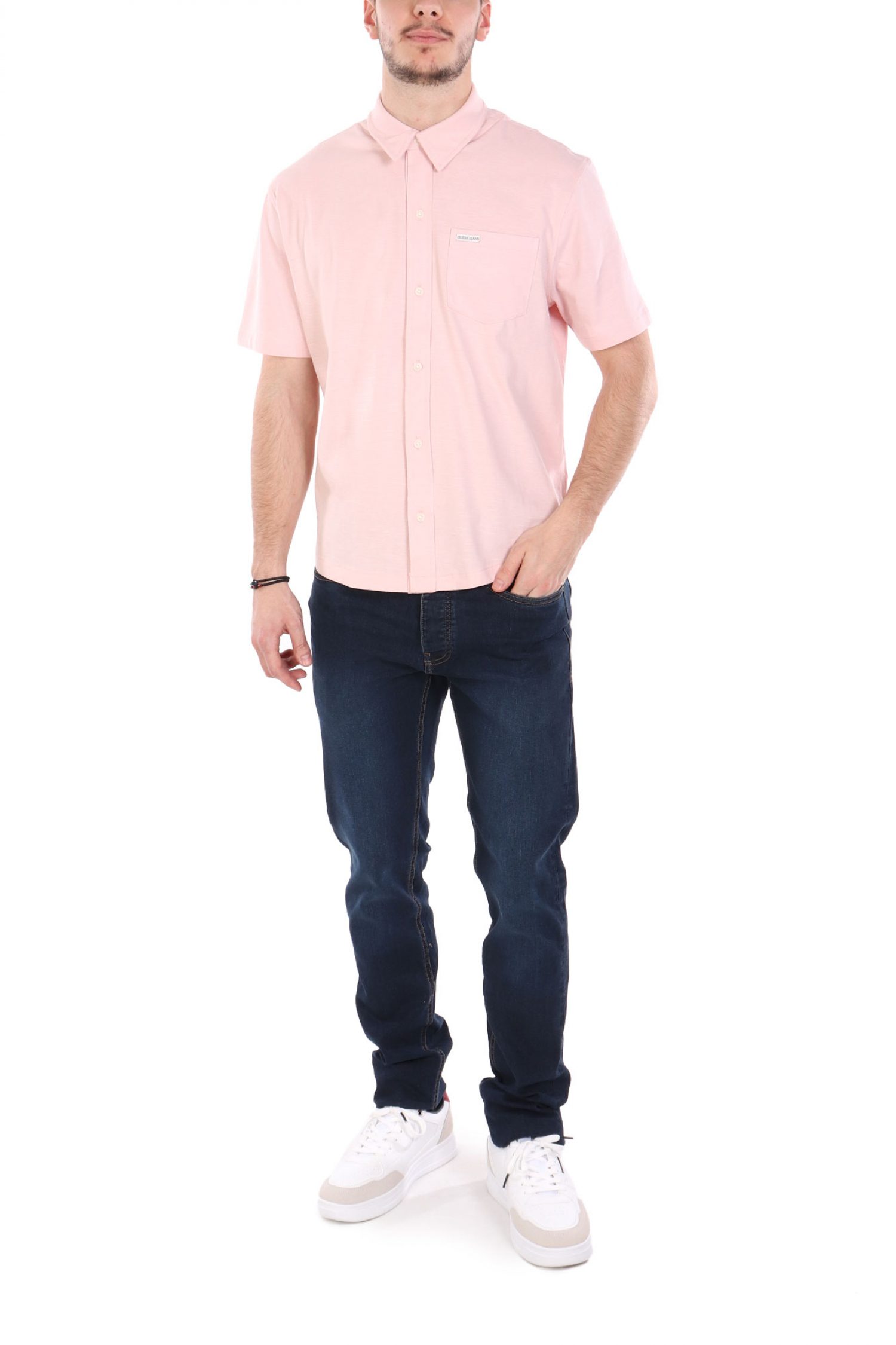 GUESS JEANS ΠΟΥΚΑΜΙΣΟ ΚΟΝΤΟΜΑΝΙΚΟ POCKET LOGO ΡΟΖ