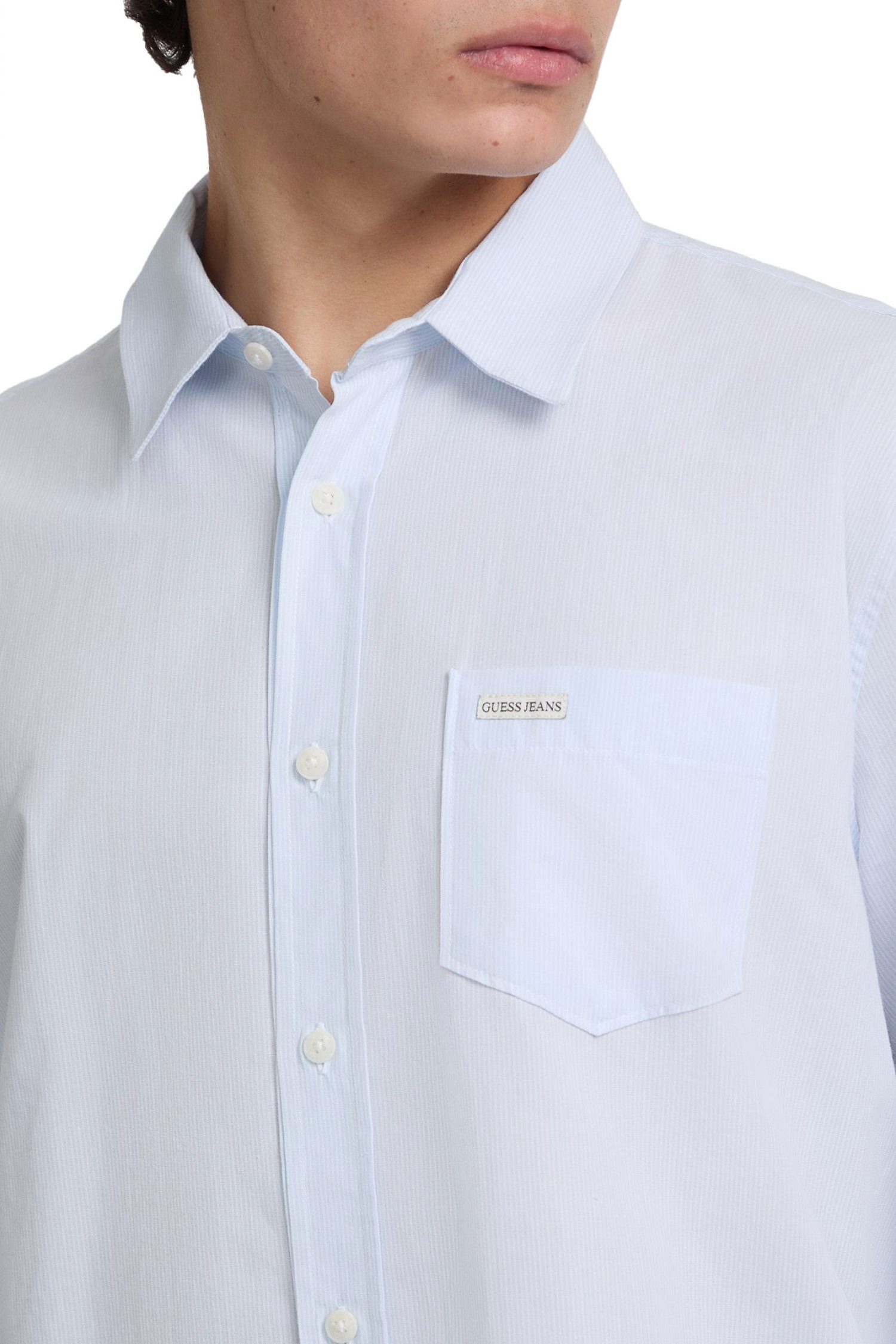 GUESS JEANS ΠΟΥΚΑΜΙΣΟ ΡΙΓΕ LS CLASSIC FIT POCKET ΓΑΛΑΖΙΟ