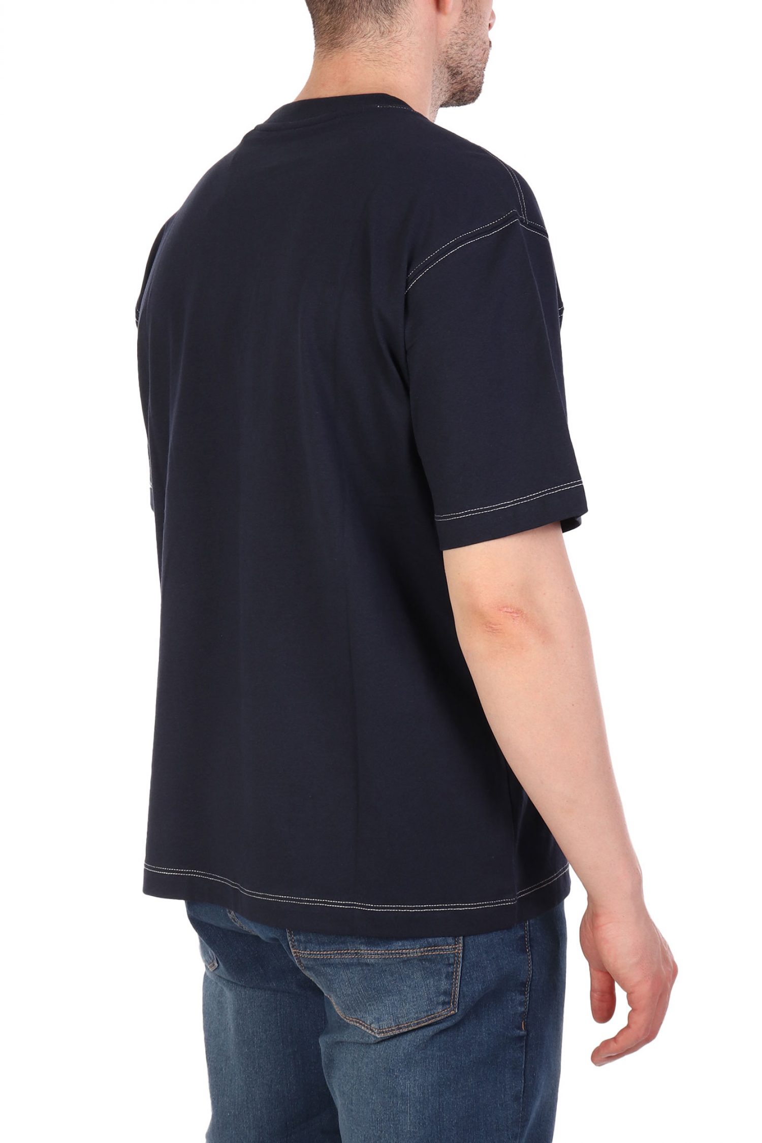 GUESS JEANS T-SHIRT CREWNECK OVERSIZED FIT LOGO ΜΠΛΕ