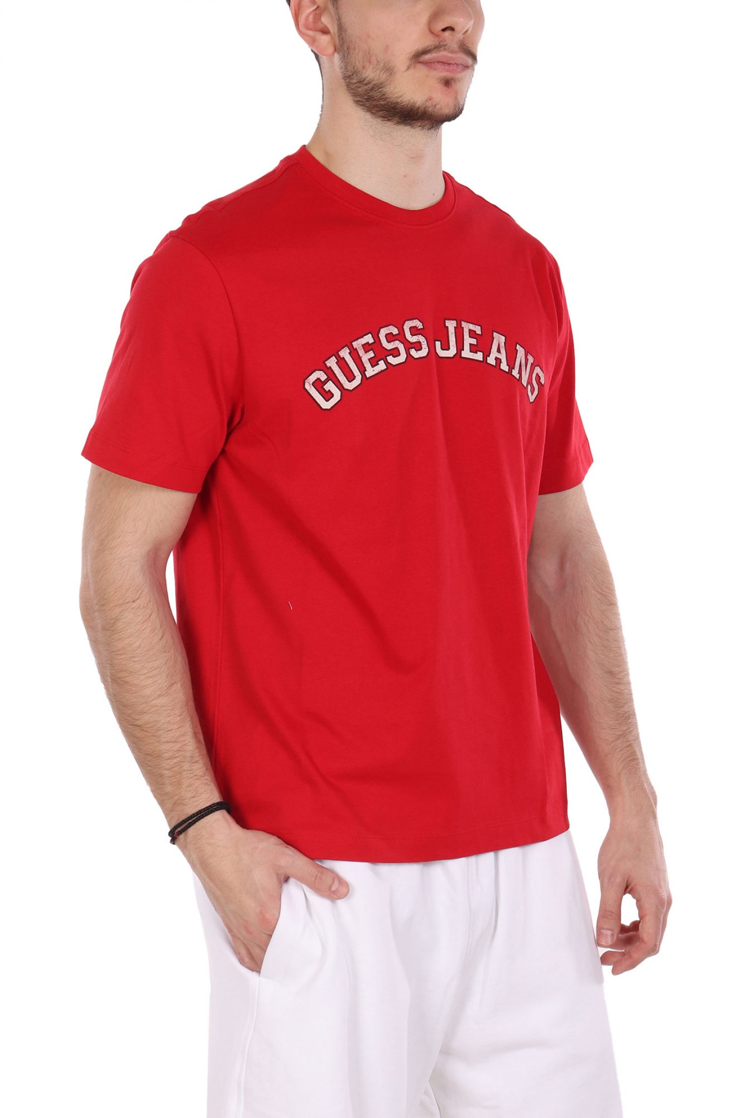 GUESS JEANS T-SHIRT CREWNECK REGULAR FIT LOGO ΚΟΚΚΙΝΟ