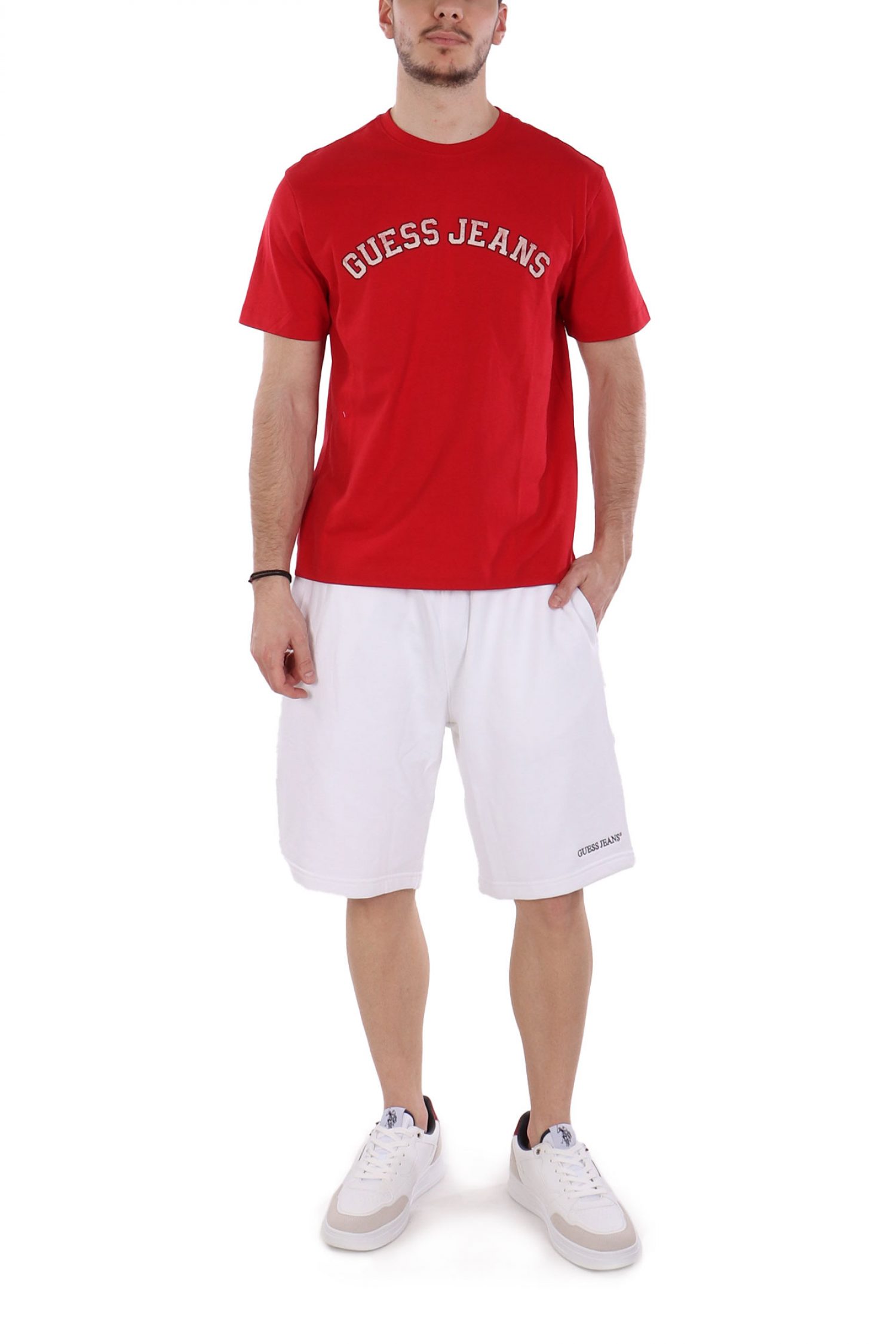 GUESS JEANS T-SHIRT CREWNECK REGULAR FIT LOGO ΚΟΚΚΙΝΟ