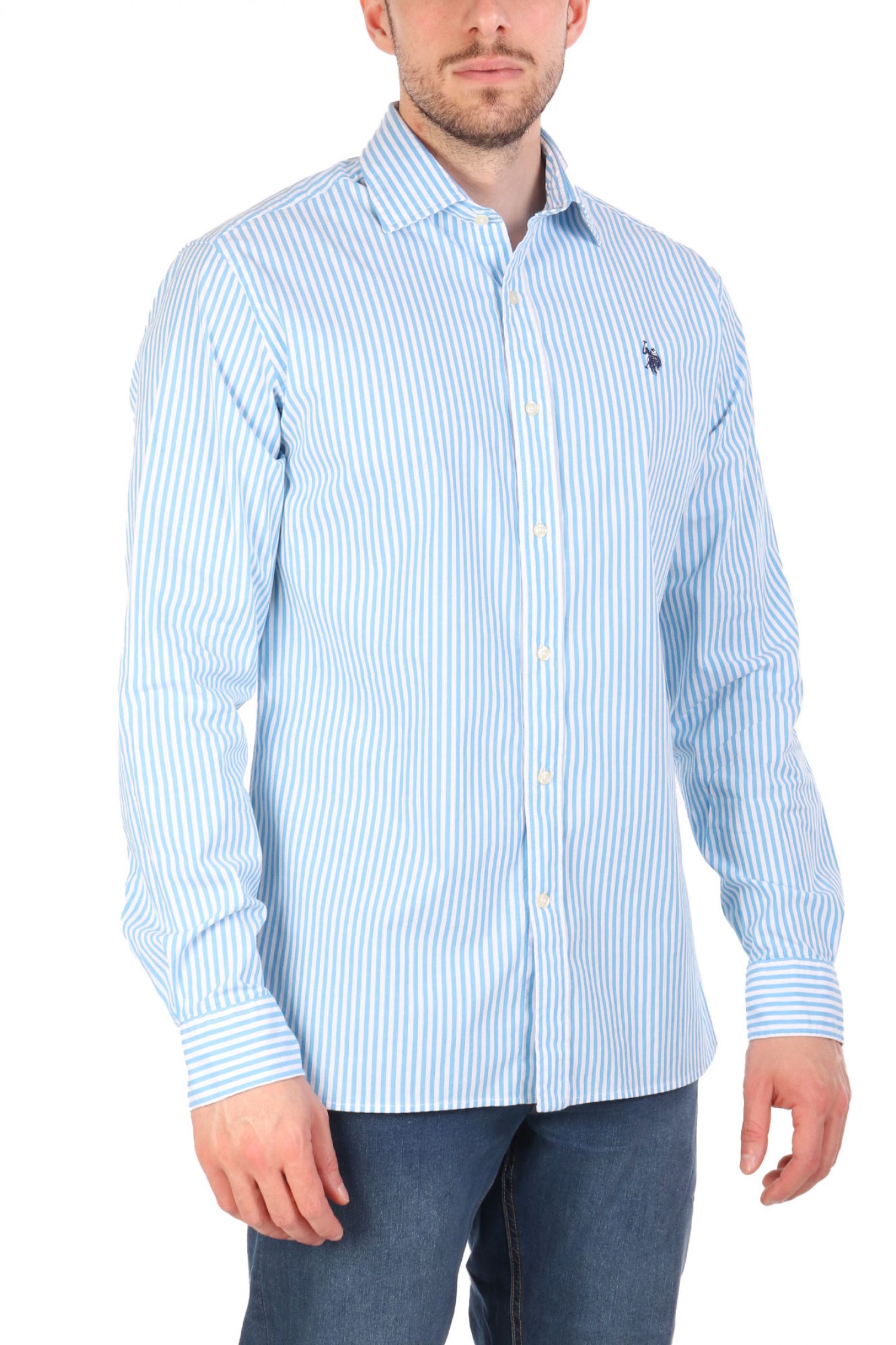 U.S.POLO ASSN ΠΟΥΚΑΜΙΣΟ ΡΙΓΕ SLIM FIT ΣΙΕΛ-ΛΕΥΚΟ φωτογραφία