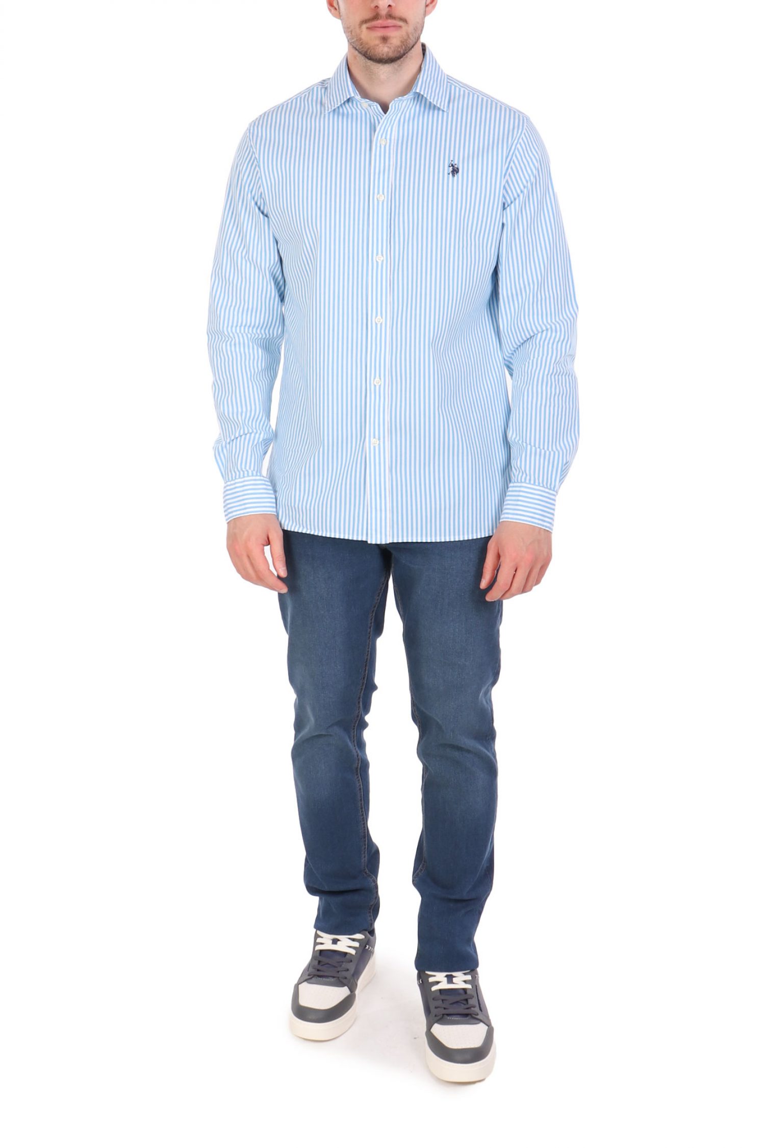 U.S.POLO ASSN ΠΟΥΚΑΜΙΣΟ ΡΙΓΕ SLIM FIT ΣΙΕΛ-ΛΕΥΚΟ φωτογραφία