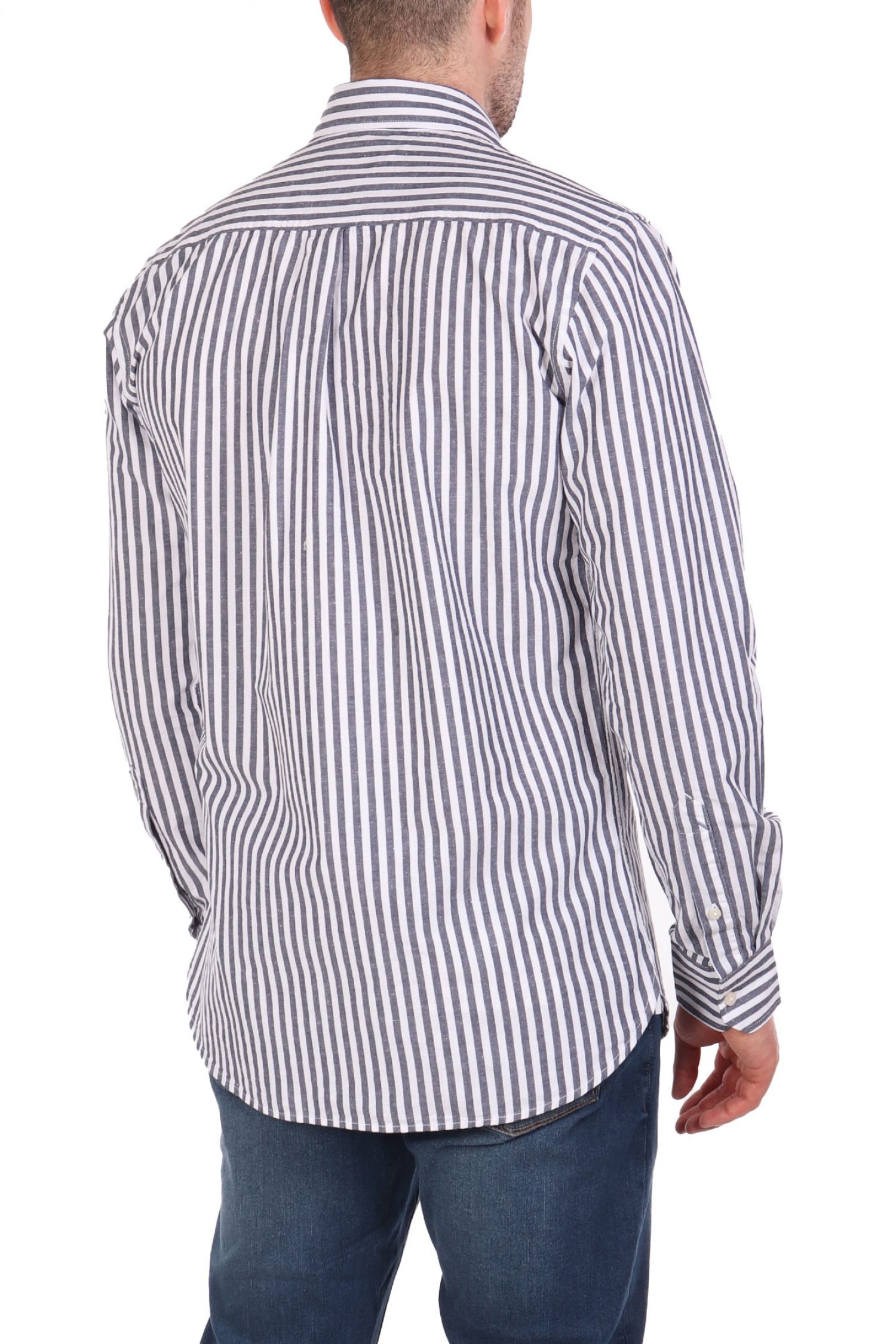 U.S.POLO ASSN ΠΟΥΚΑΜΙΣΟ ΡΙΓΕ REGULAR FIT ΜΠΛΕ-ΛΕΥΚΟ