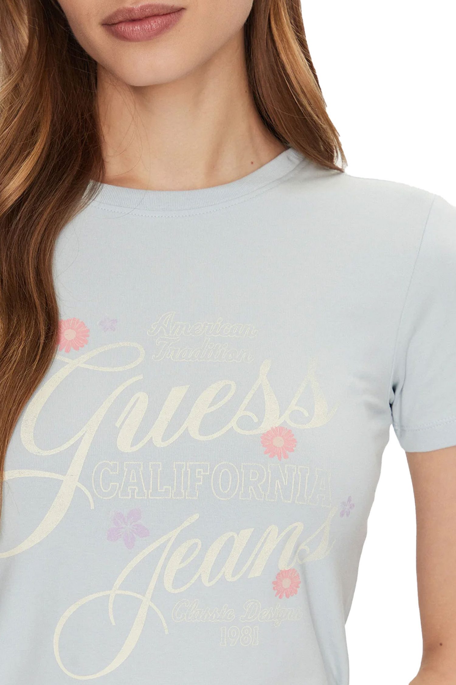 GUESS JEANS T-SHIRT SLIM FIT ΣΤΑΜΠΑ LOGO ΣΙΕΛ φωτογραφία