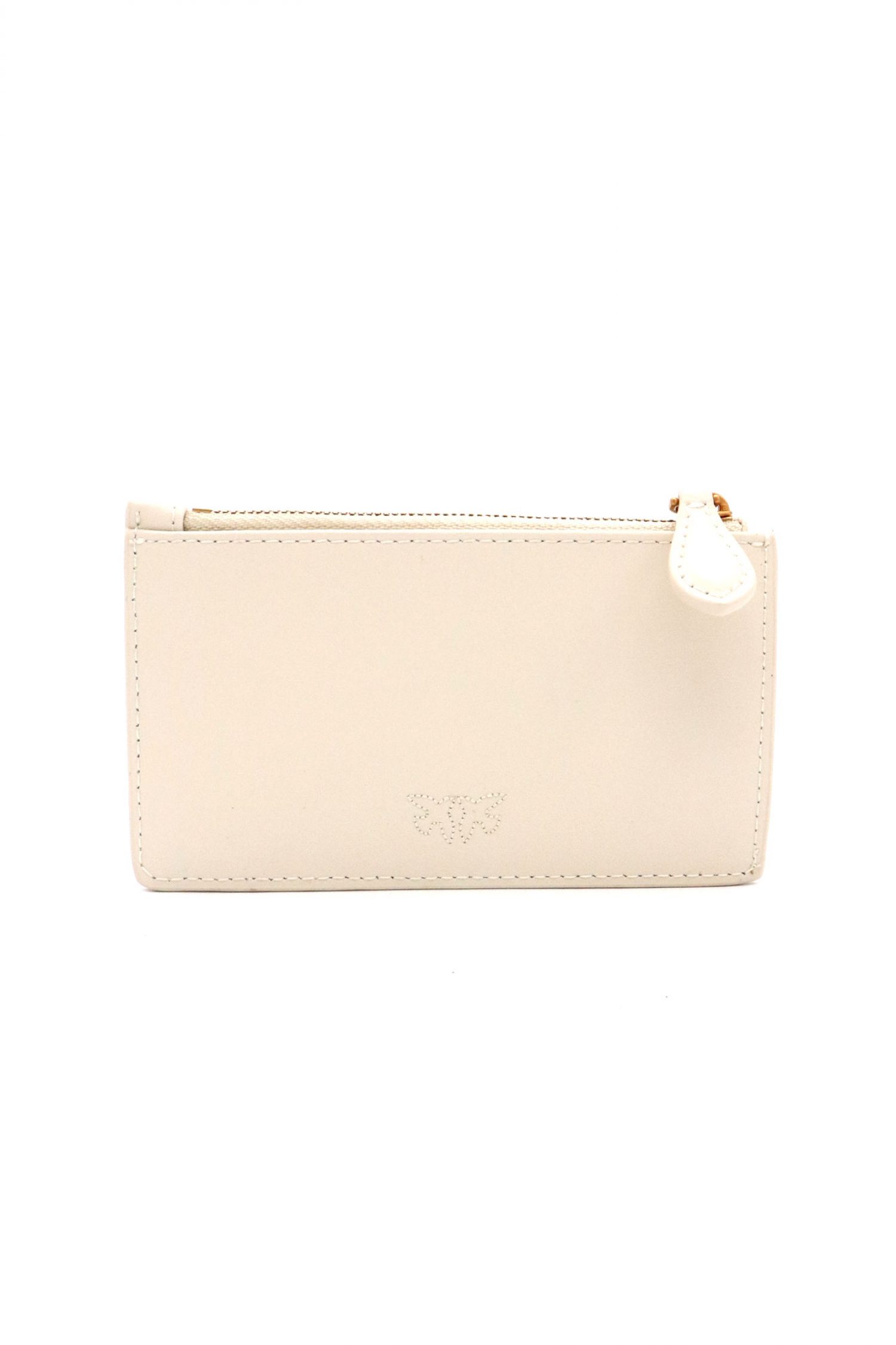 PINKO ΘΗΚΗ ΓΙΑ ΚΑΡΤΕΣ AIRONE CARDHOLDER VITELLO SETA ΛΕΥΚΟ-ANTIQUE GOLD
