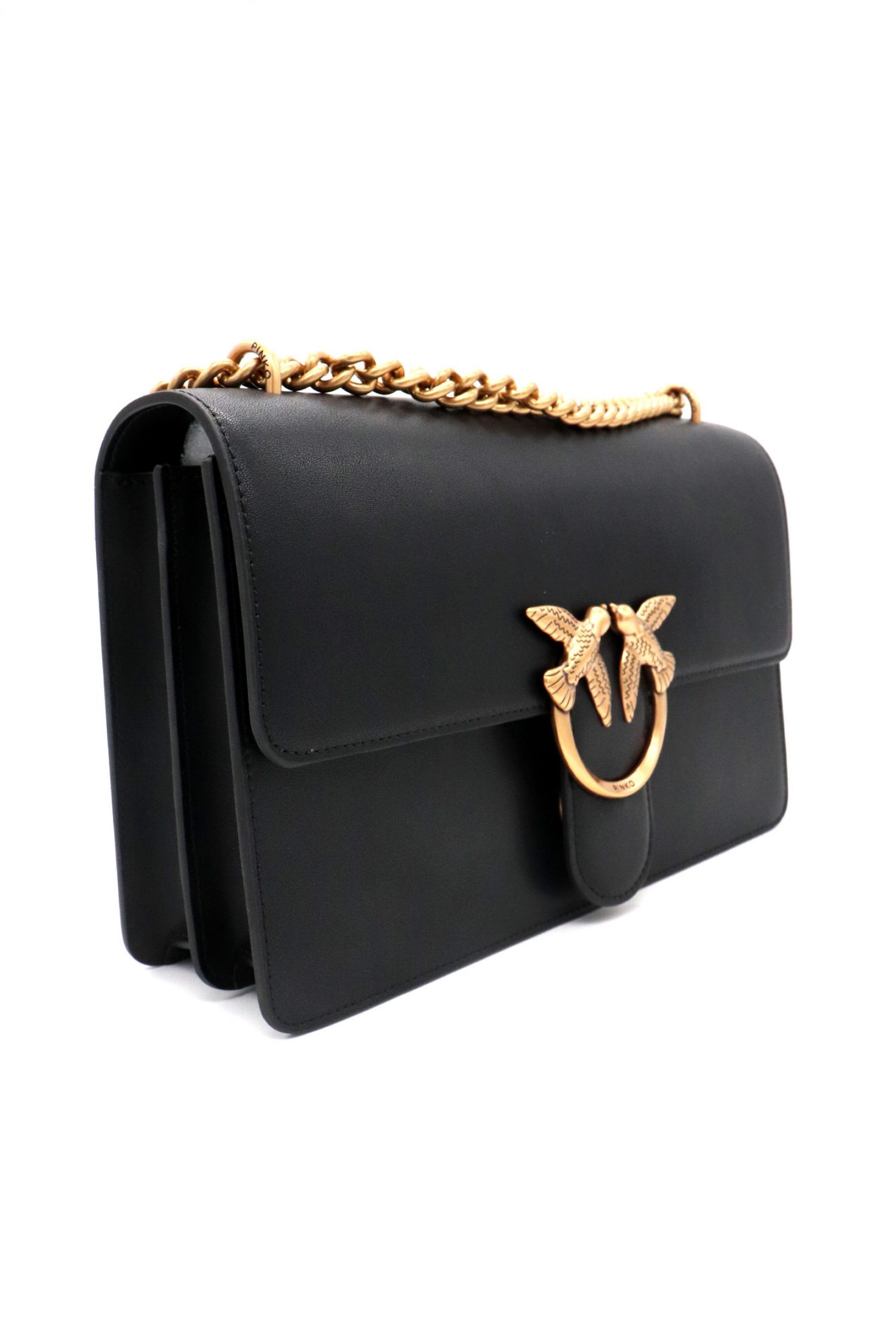 PINKO ΤΣΑΝΤΑ LOVE ONE CLASSIC DC VITELLO SETA LOGO ΜΑΥΡΟ-ANTIQUE GOLD φωτογραφία