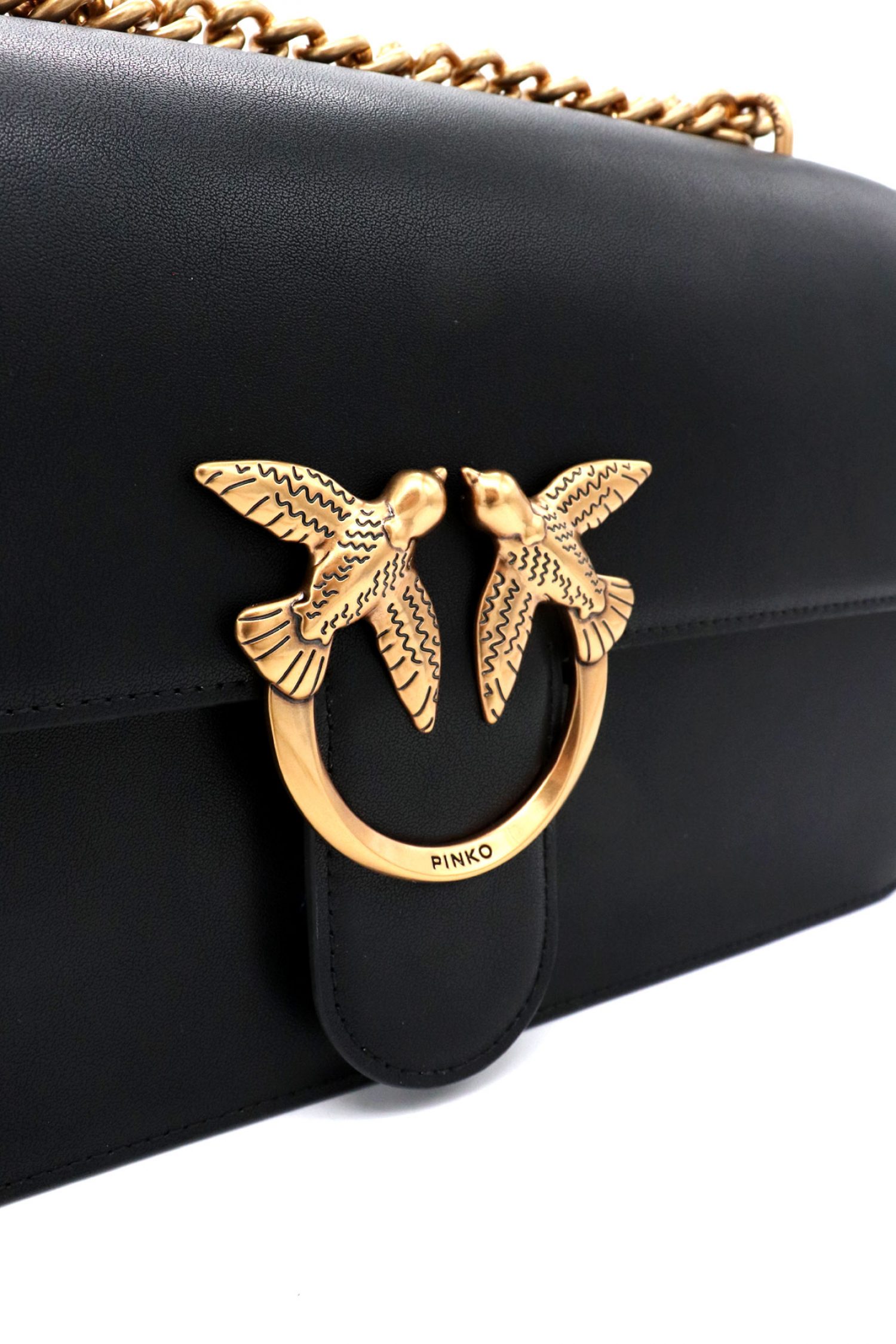 PINKO ΤΣΑΝΤΑ LOVE ONE CLASSIC DC VITELLO SETA LOGO ΜΑΥΡΟ-ANTIQUE GOLD φωτογραφία