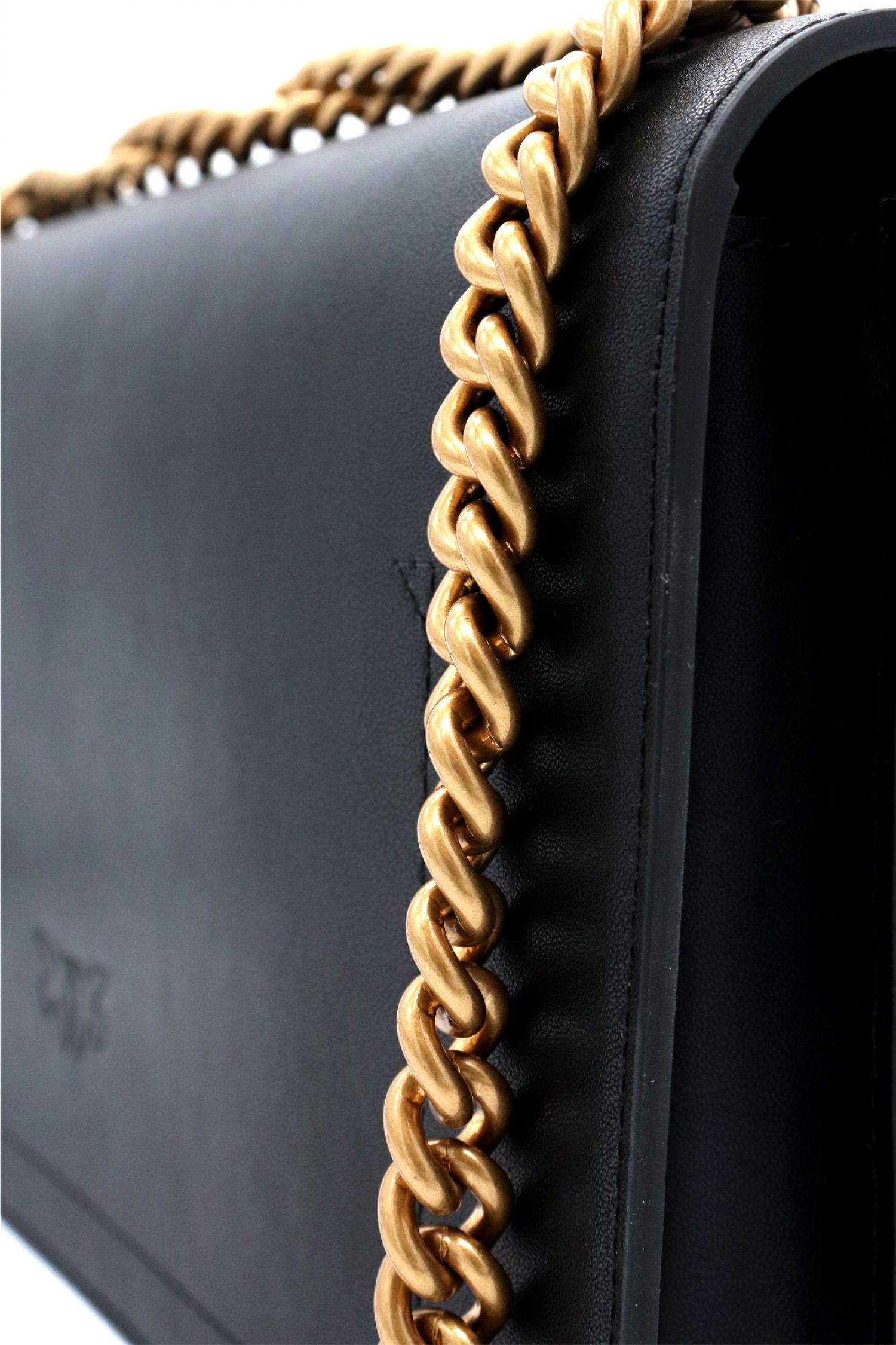 PINKO ΤΣΑΝΤΑ LOVE ONE CLASSIC DC VITELLO SETA LOGO ΜΑΥΡΟ-ANTIQUE GOLD φωτογραφία