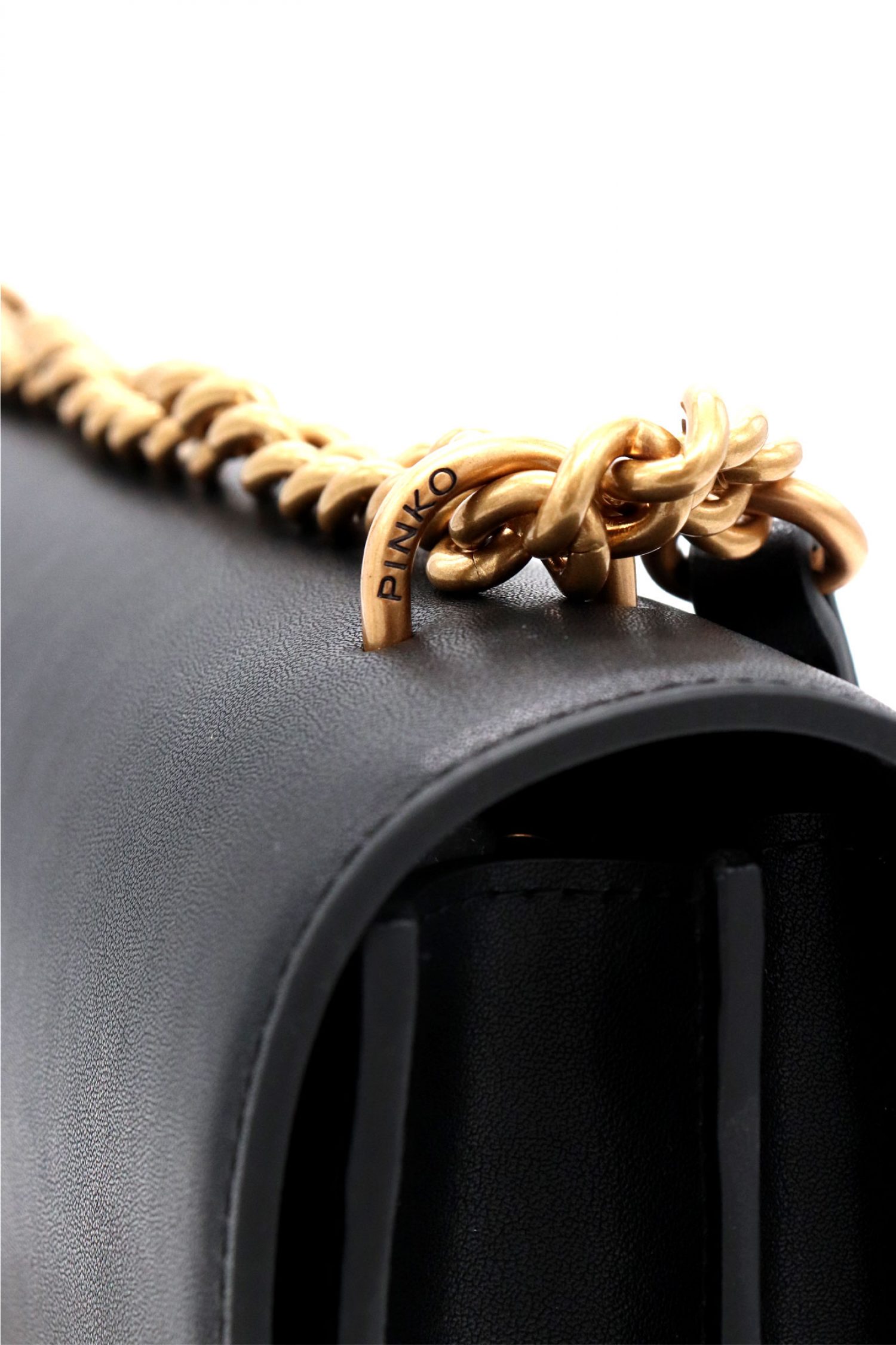 PINKO ΤΣΑΝΤΑ LOVE ONE CLASSIC DC VITELLO SETA LOGO ΜΑΥΡΟ-ANTIQUE GOLD φωτογραφία